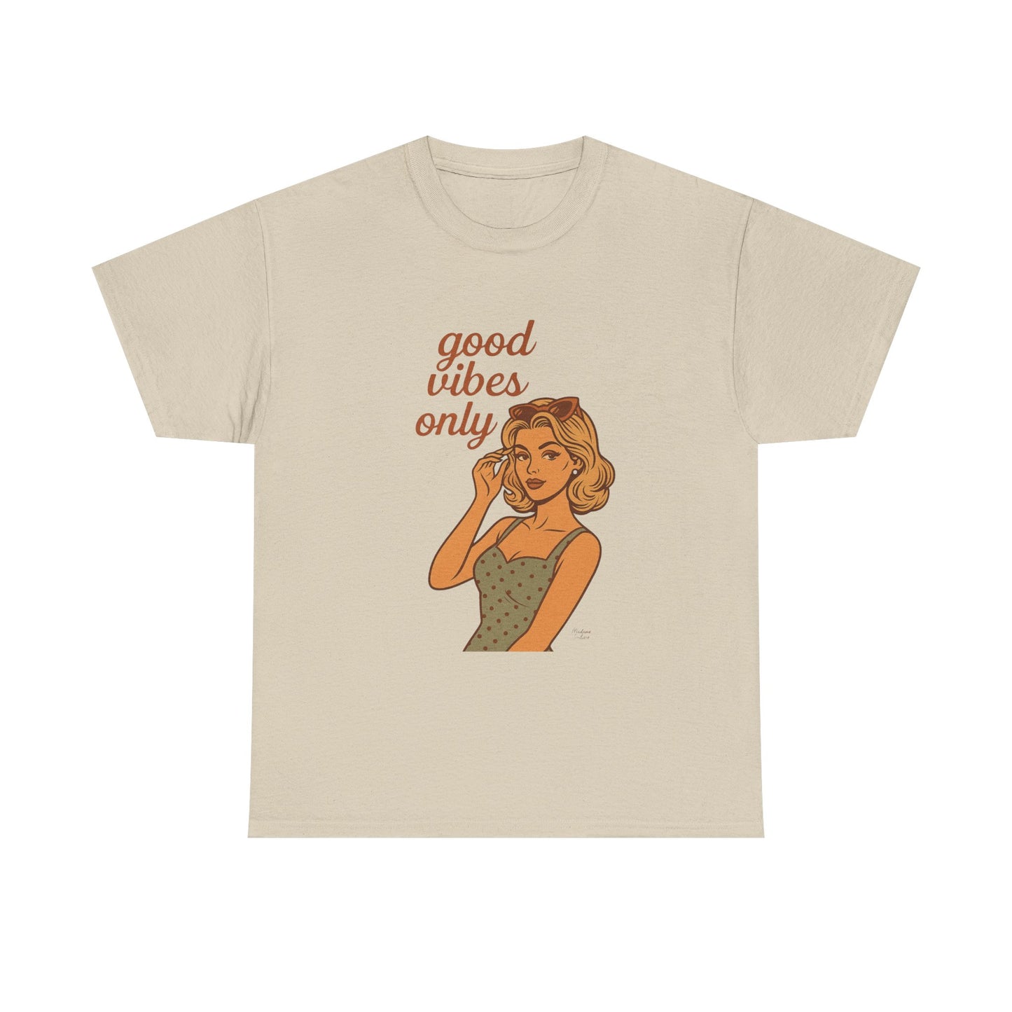 Retro Graphic Unisex T-Shirt – Good Vibes Only Vintage Pin Up Tee, 50s Inspired Feminine Empowerment Top, Spiritual Positive Energy Shirt - Madame Soulière