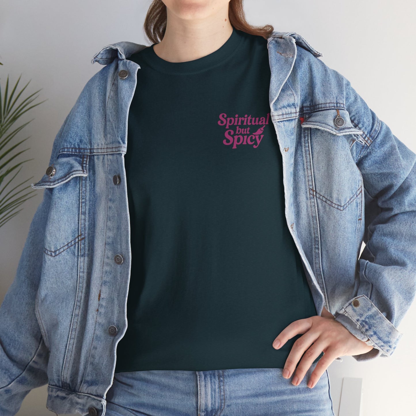 Spiritual but Spicy Unisex T-Shirt – Retro Mini Slogan Tee, Vintage Inspired Graphic Top, Feminine Statement Shirt - Madame Soulière