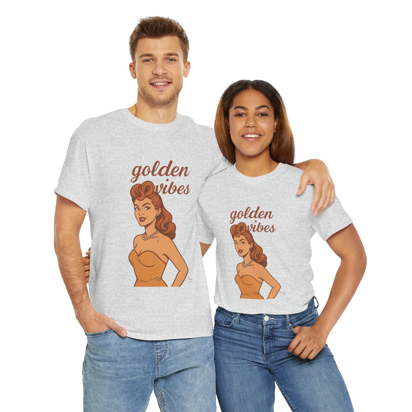 Golden Vibes – Retro Pin-Up Graphic Tee | Unisex Vintage Aesthetic T-Shirt - Madame Soulière