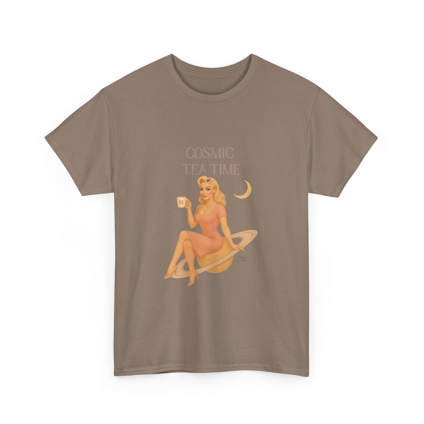 Cosmic Tea Time 111 Unisex T-Shirt – Retro Vintage Graphic Tee, Angel Number Shirt, Spiritual Pin Up Top, Unisex Cosmic Vibes Tee - Madame Soulière