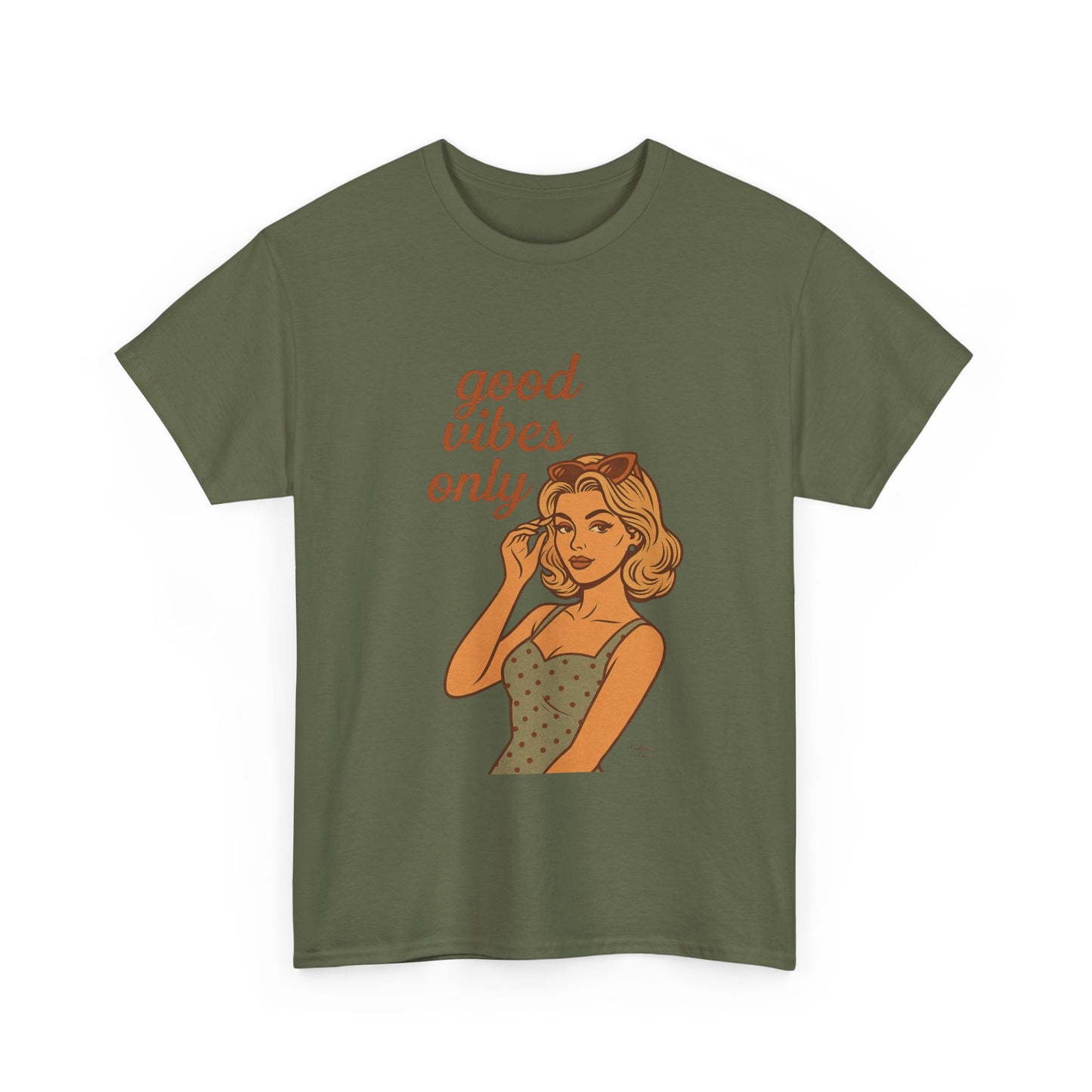 Retro Graphic Unisex T-Shirt – Good Vibes Only Vintage Pin Up Tee, 50s Inspired Feminine Empowerment Top, Spiritual Positive Energy Shirt - Madame Soulière