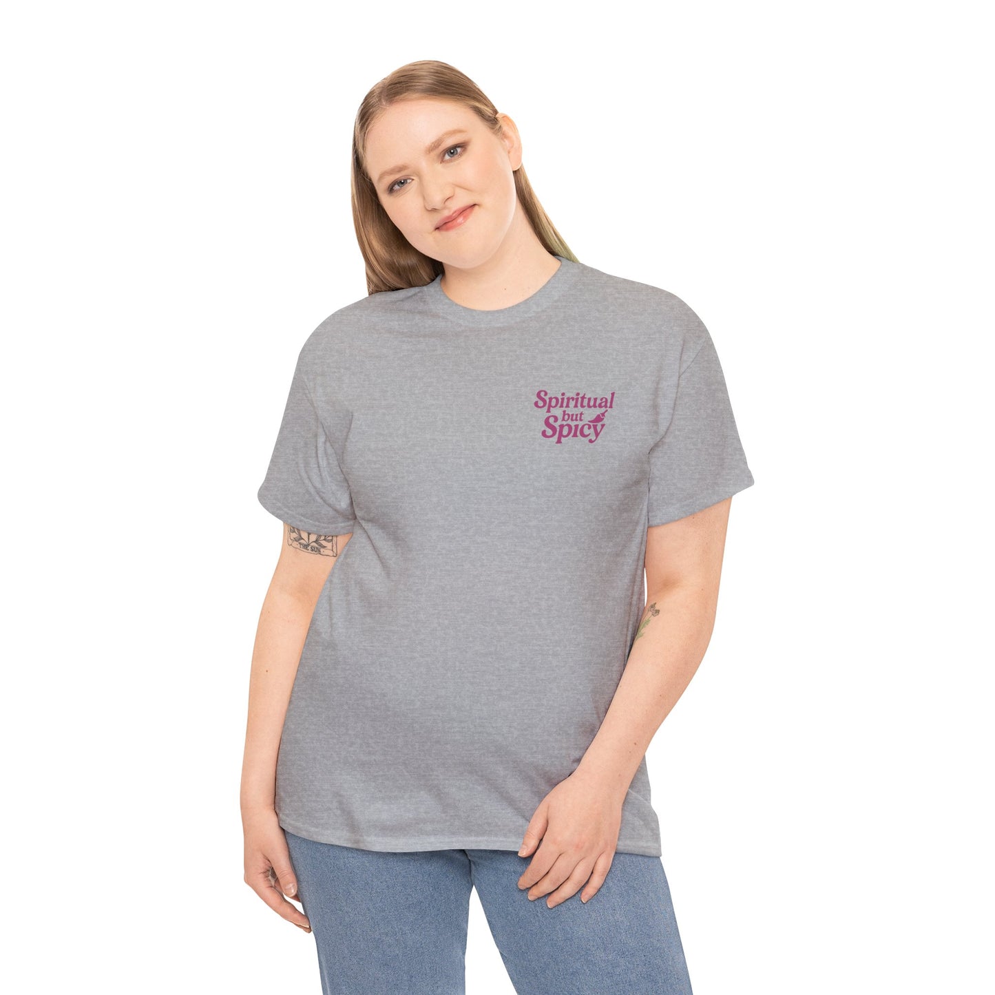 Spiritual but Spicy Unisex T-Shirt – Retro Mini Slogan Tee, Vintage Inspired Graphic Top, Feminine Statement Shirt - Madame Soulière