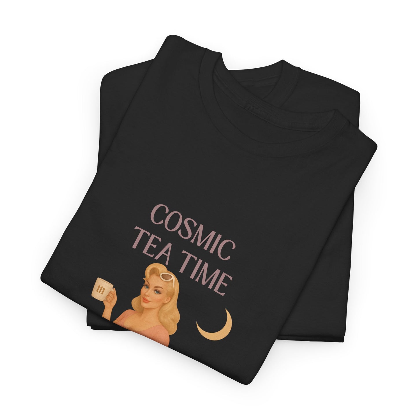 Cosmic Tea Time 111 Unisex T-Shirt – Retro Vintage Graphic Tee, Angel Number Shirt, Spiritual Pin Up Top, Unisex Cosmic Vibes Tee - Madame Soulière