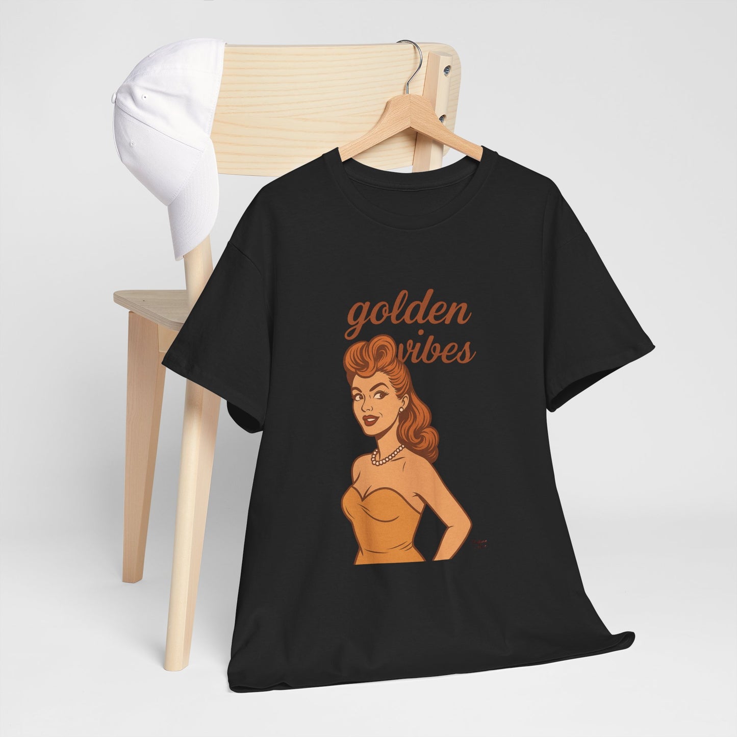 Golden Vibes – Retro Pin-Up Graphic Tee | Unisex Vintage Aesthetic T-Shirt - Madame Soulière