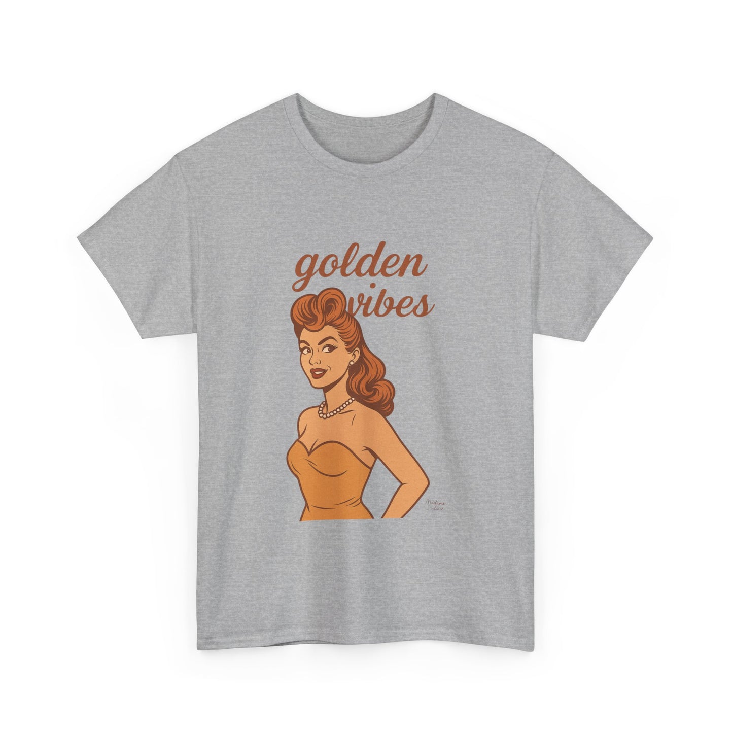 Golden Vibes – Retro Pin-Up Graphic Tee | Unisex Vintage Aesthetic T-Shirt - Madame Soulière