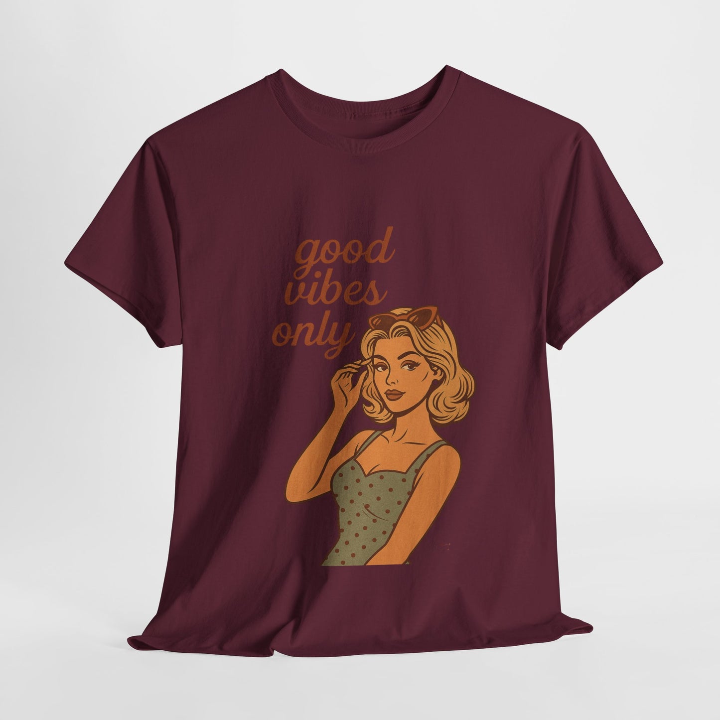 Retro Graphic Unisex T-Shirt – Good Vibes Only Vintage Pin Up Tee, 50s Inspired Feminine Empowerment Top, Spiritual Positive Energy Shirt - Madame Soulière