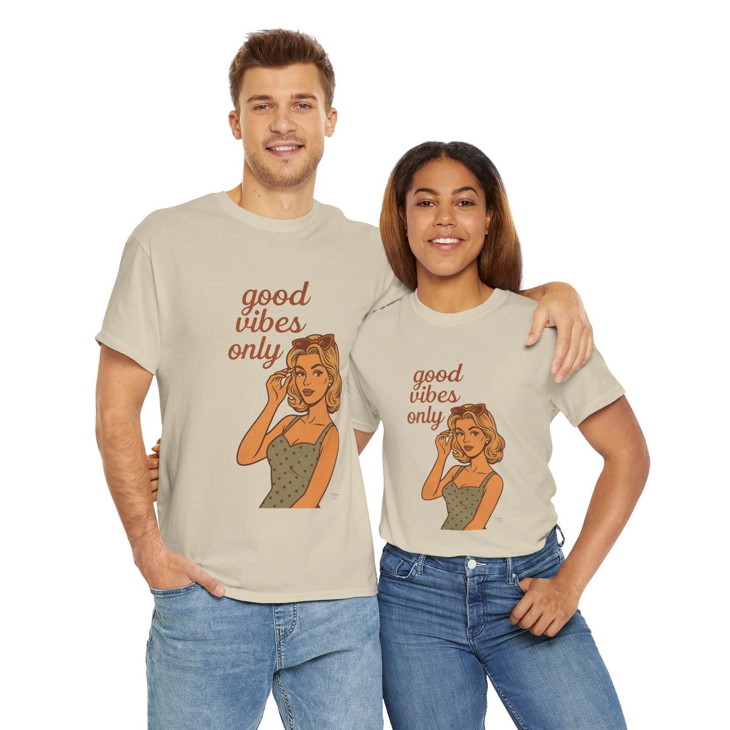 Retro Graphic Unisex T-Shirt – Good Vibes Only Vintage Pin Up Tee, 50s Inspired Feminine Empowerment Top, Spiritual Positive Energy Shirt - Madame Soulière