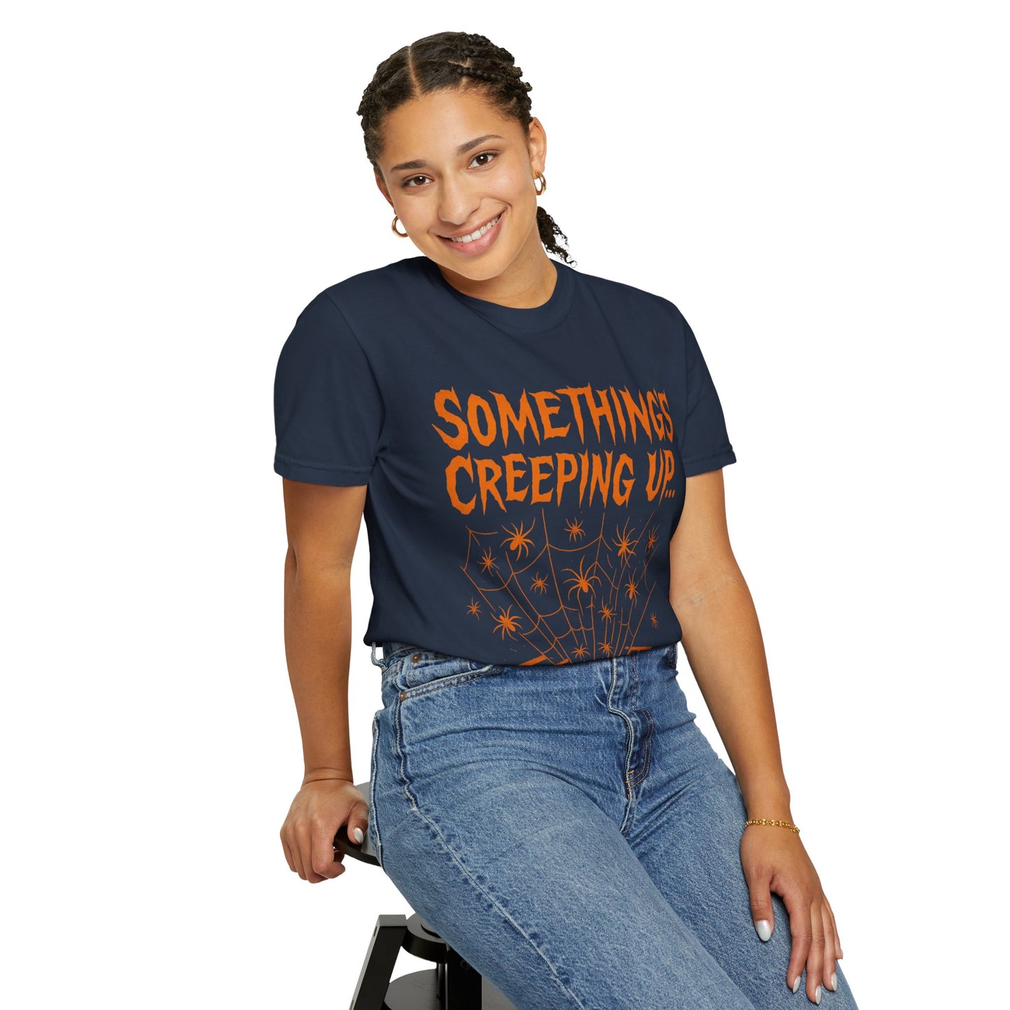 Halloween Creepy Unisex T-Shirt – Something’s Creeping Up Graphic Tee, Retro Vintage Spooky Top, Scary Season - Madame Soulière