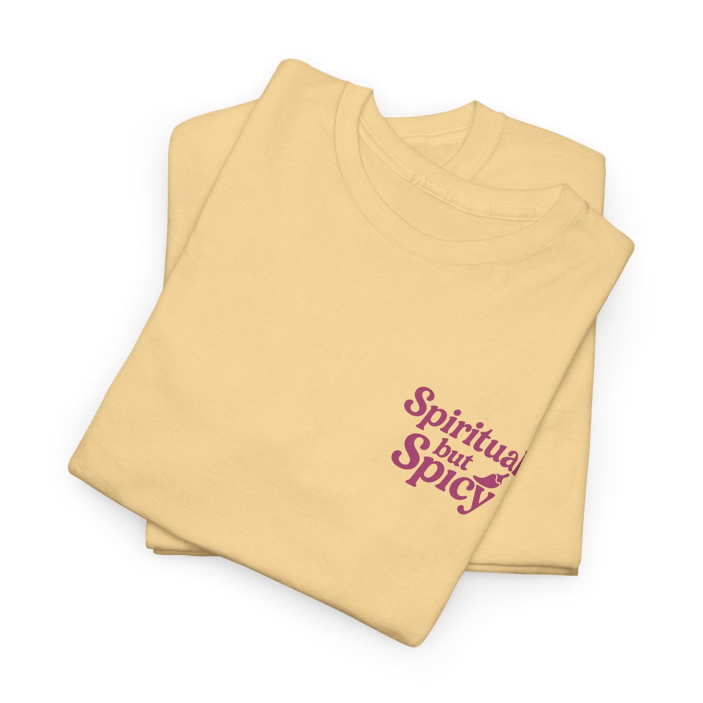 Spiritual but Spicy Unisex T-Shirt – Retro Mini Slogan Tee, Vintage Inspired Graphic Top, Feminine Statement Shirt - Madame Soulière