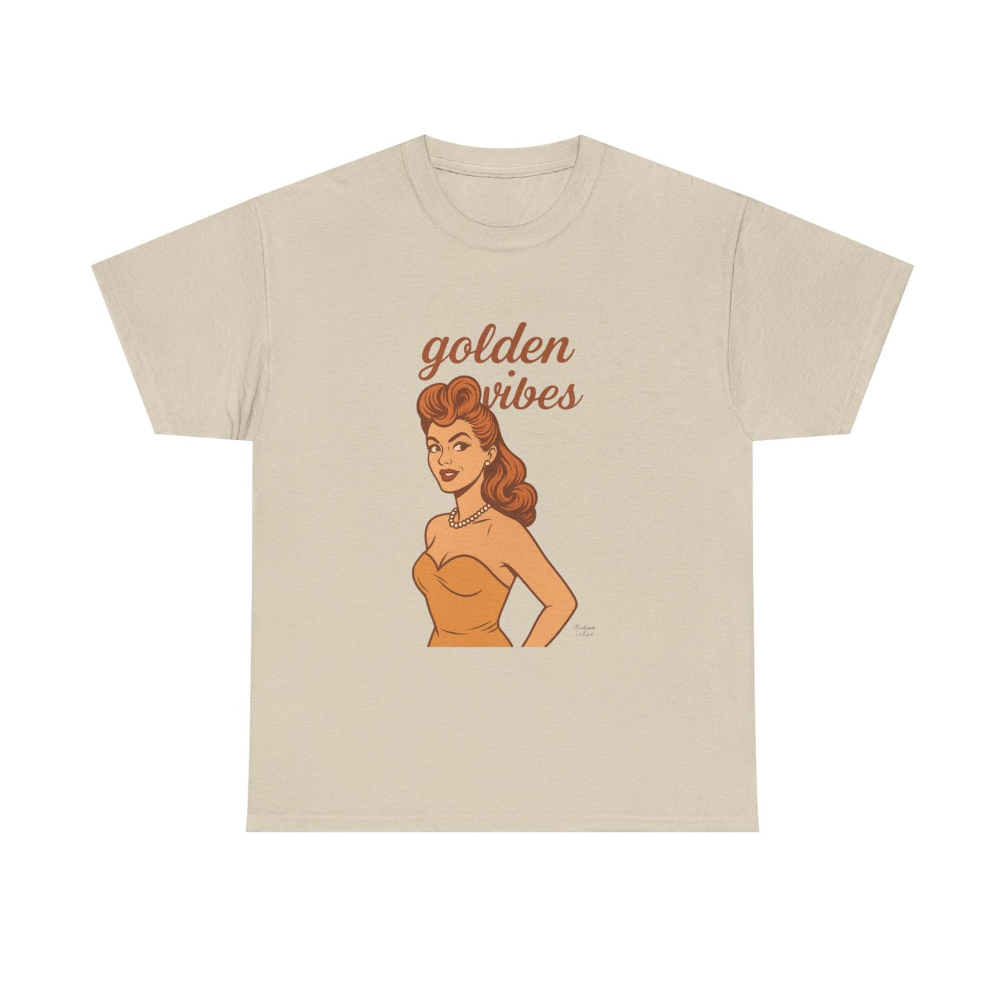 Golden Vibes – Retro Pin-Up Graphic Tee | Unisex Vintage Aesthetic T-Shirt - Madame Soulière