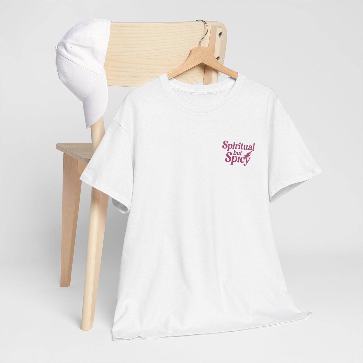 Spiritual but Spicy Unisex T-Shirt – Retro Mini Slogan Tee, Vintage Inspired Graphic Top, Feminine Statement Shirt - Madame Soulière