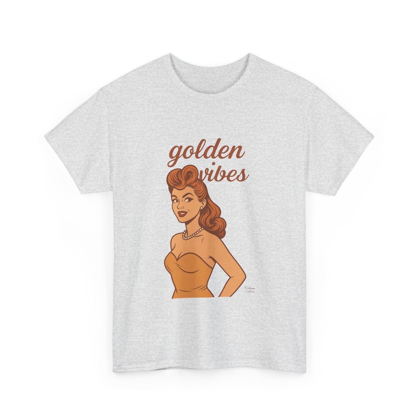 Golden Vibes – Retro Pin-Up Graphic Tee | Unisex Vintage Aesthetic T-Shirt - Madame Soulière