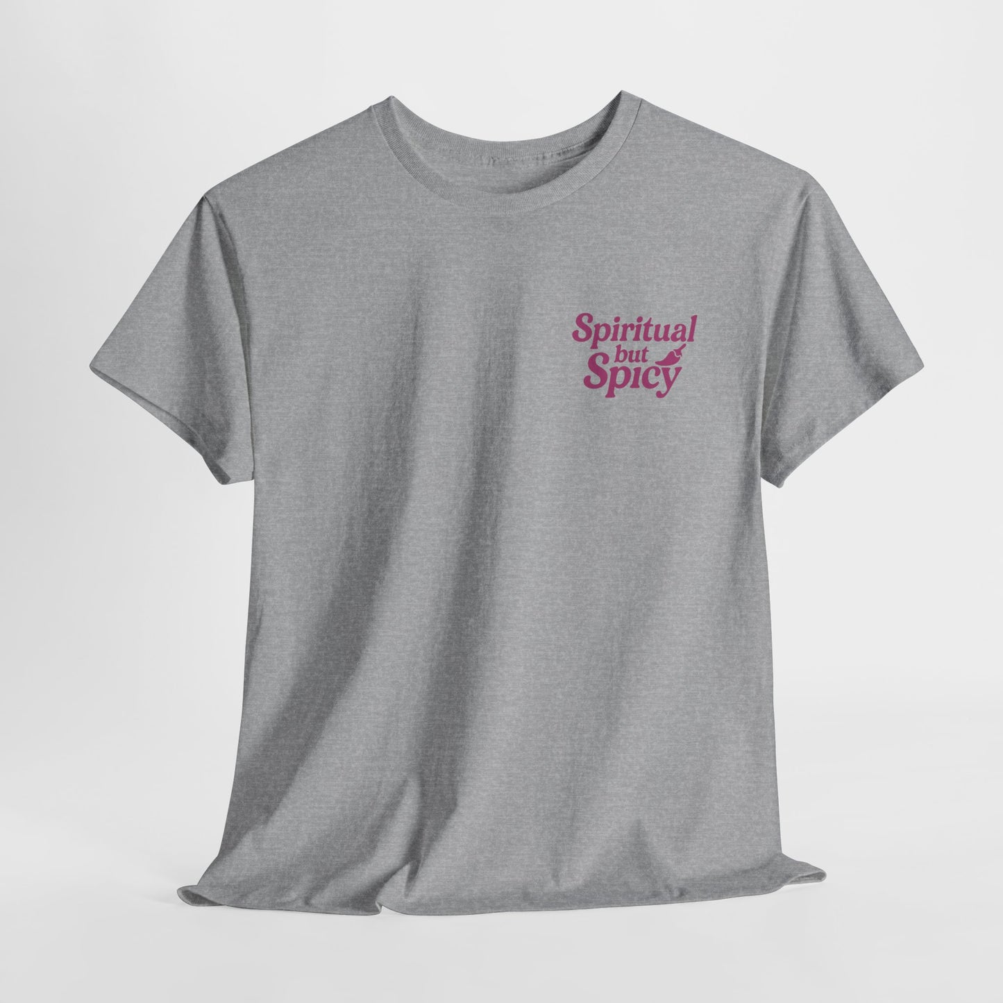 Spiritual but Spicy Unisex T-Shirt – Retro Mini Slogan Tee, Vintage Inspired Graphic Top, Feminine Statement Shirt - Madame Soulière