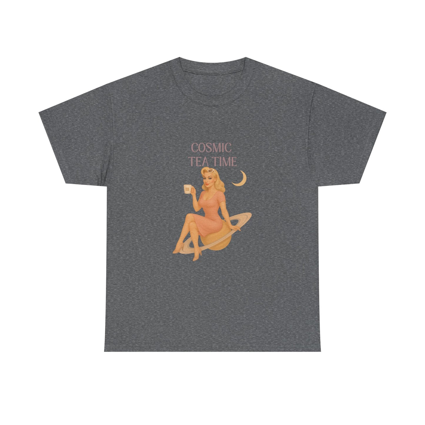 Cosmic Tea Time 111 Unisex T-Shirt – Retro Vintage Graphic Tee, Angel Number Shirt, Spiritual Pin Up Top, Unisex Cosmic Vibes Tee - Madame Soulière