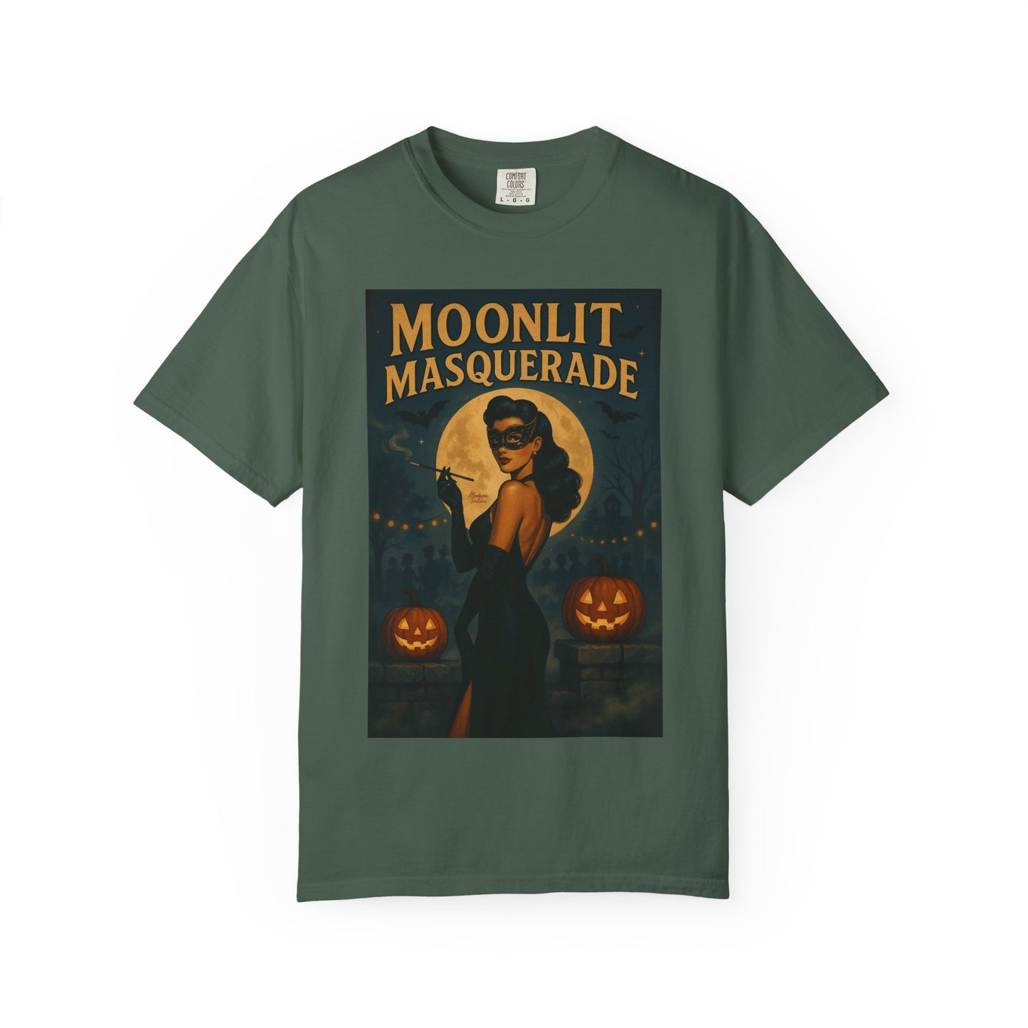 Moonlit Masquerade Halloween Unisex T-Shirt – Retro Vintage Masquerade Ball Graphic Tee, Spooky Horror Top - Madame Soulière