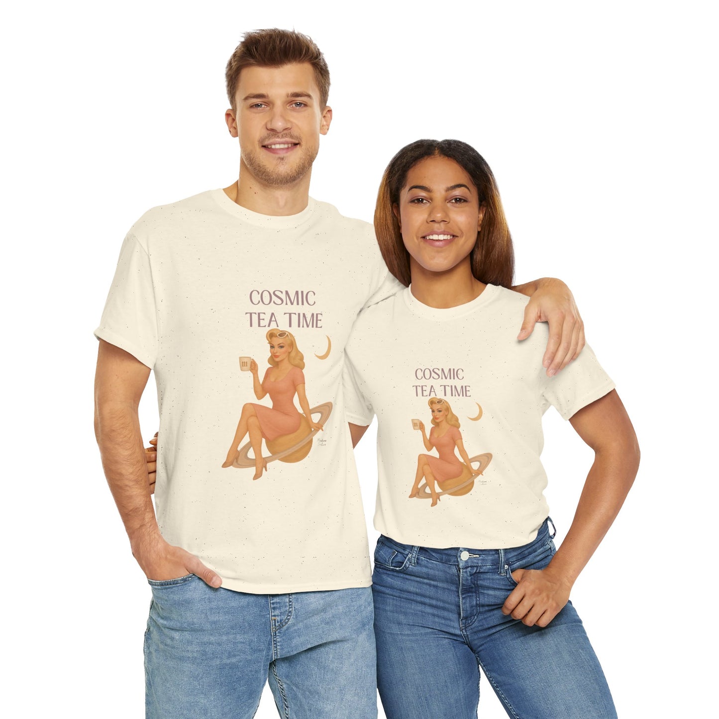 Cosmic Tea Time 111 Unisex T-Shirt – Retro Vintage Graphic Tee, Angel Number Shirt, Spiritual Pin Up Top, Unisex Cosmic Vibes Tee - Madame Soulière
