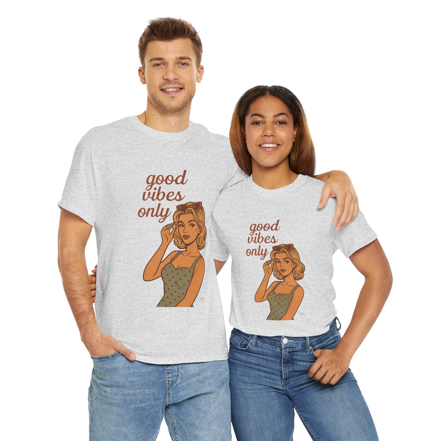 Retro Graphic Unisex T-Shirt – Good Vibes Only Vintage Pin Up Tee, 50s Inspired Feminine Empowerment Top, Spiritual Positive Energy Shirt - Madame Soulière