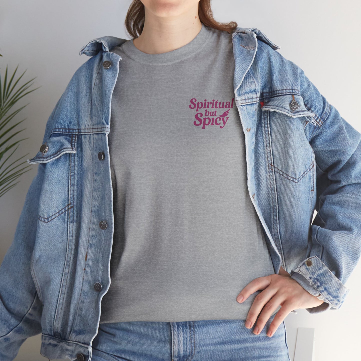 Spiritual but Spicy Unisex T-Shirt – Retro Mini Slogan Tee, Vintage Inspired Graphic Top, Feminine Statement Shirt - Madame Soulière