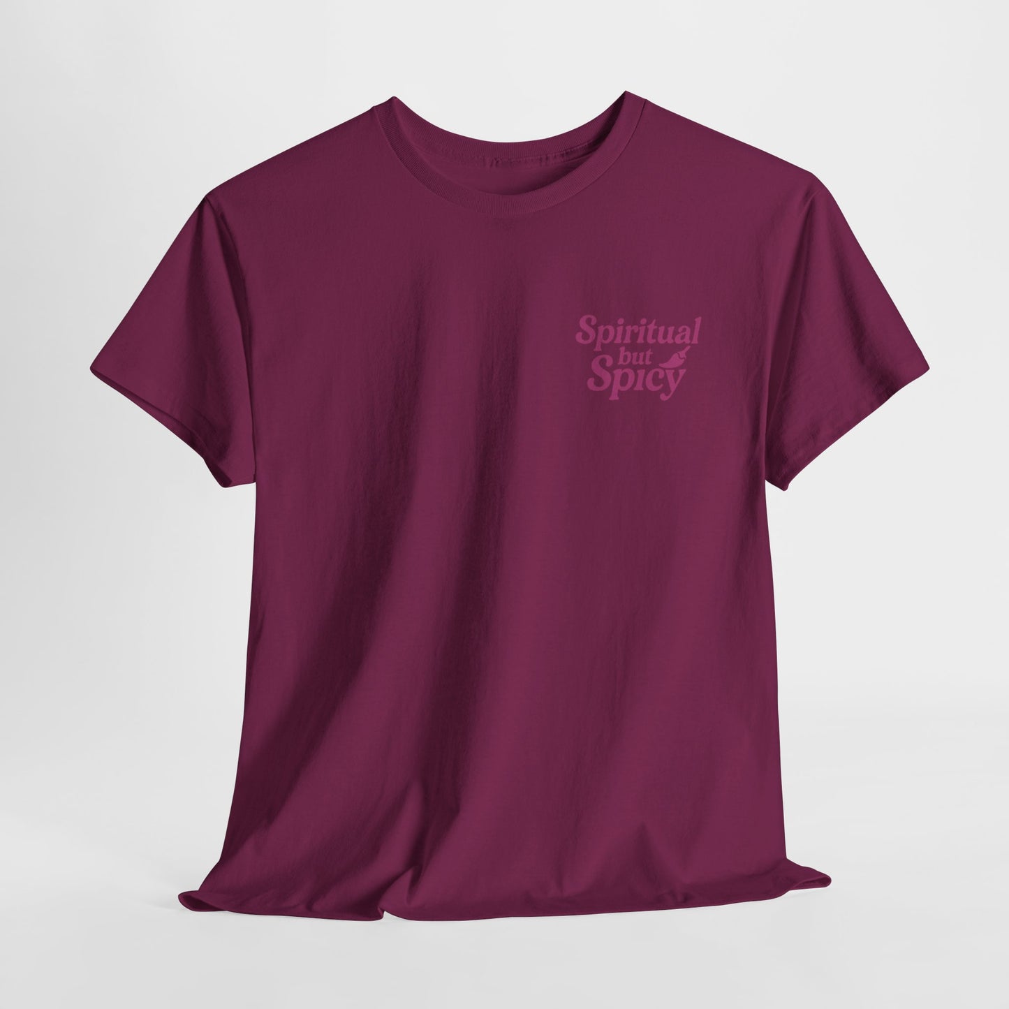 Spiritual but Spicy Unisex T-Shirt – Retro Mini Slogan Tee, Vintage Inspired Graphic Top, Feminine Statement Shirt - Madame Soulière