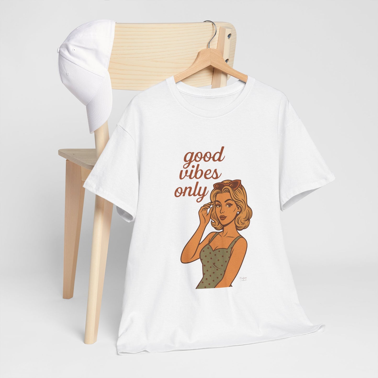 Retro Graphic Unisex T-Shirt – Good Vibes Only Vintage Pin Up Tee, 50s Inspired Feminine Empowerment Top, Spiritual Positive Energy Shirt - Madame Soulière