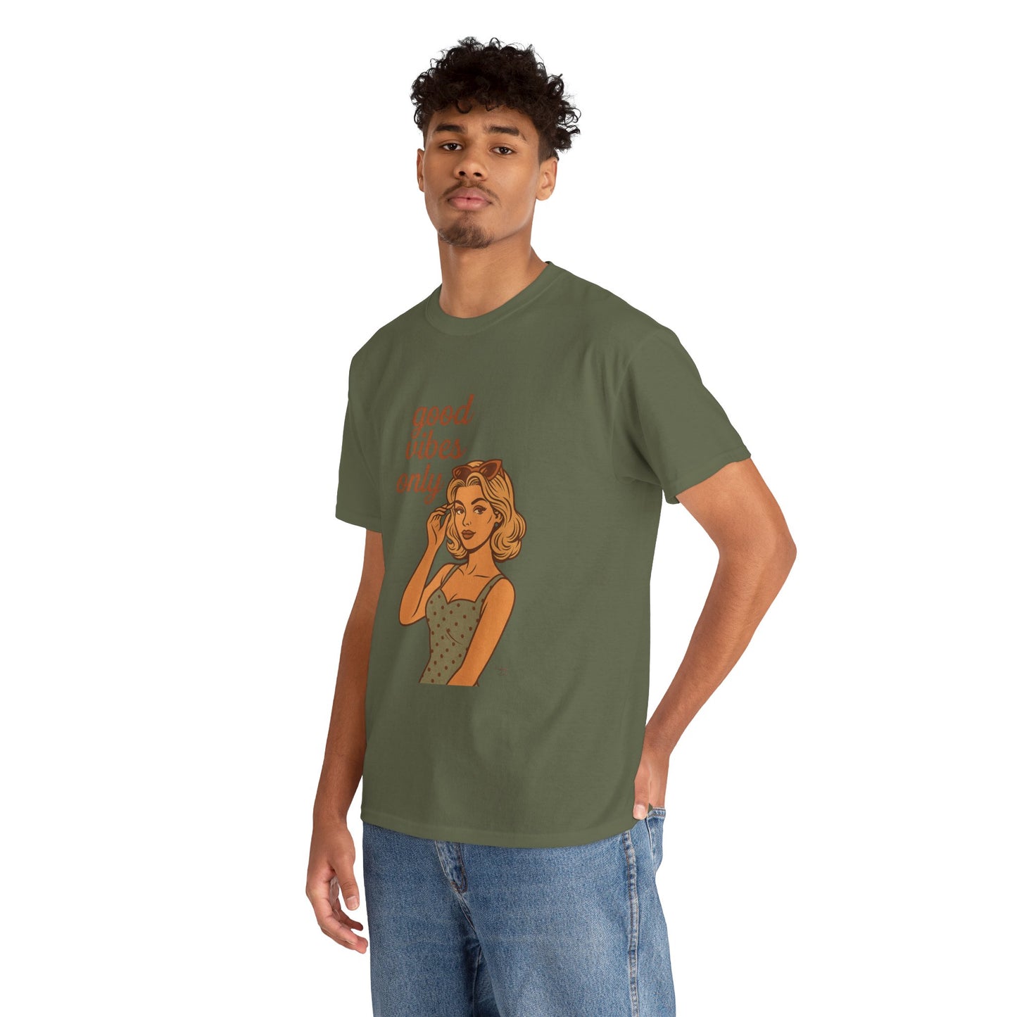 Retro Graphic Unisex T-Shirt – Good Vibes Only Vintage Pin Up Tee, 50s Inspired Feminine Empowerment Top, Spiritual Positive Energy Shirt - Madame Soulière