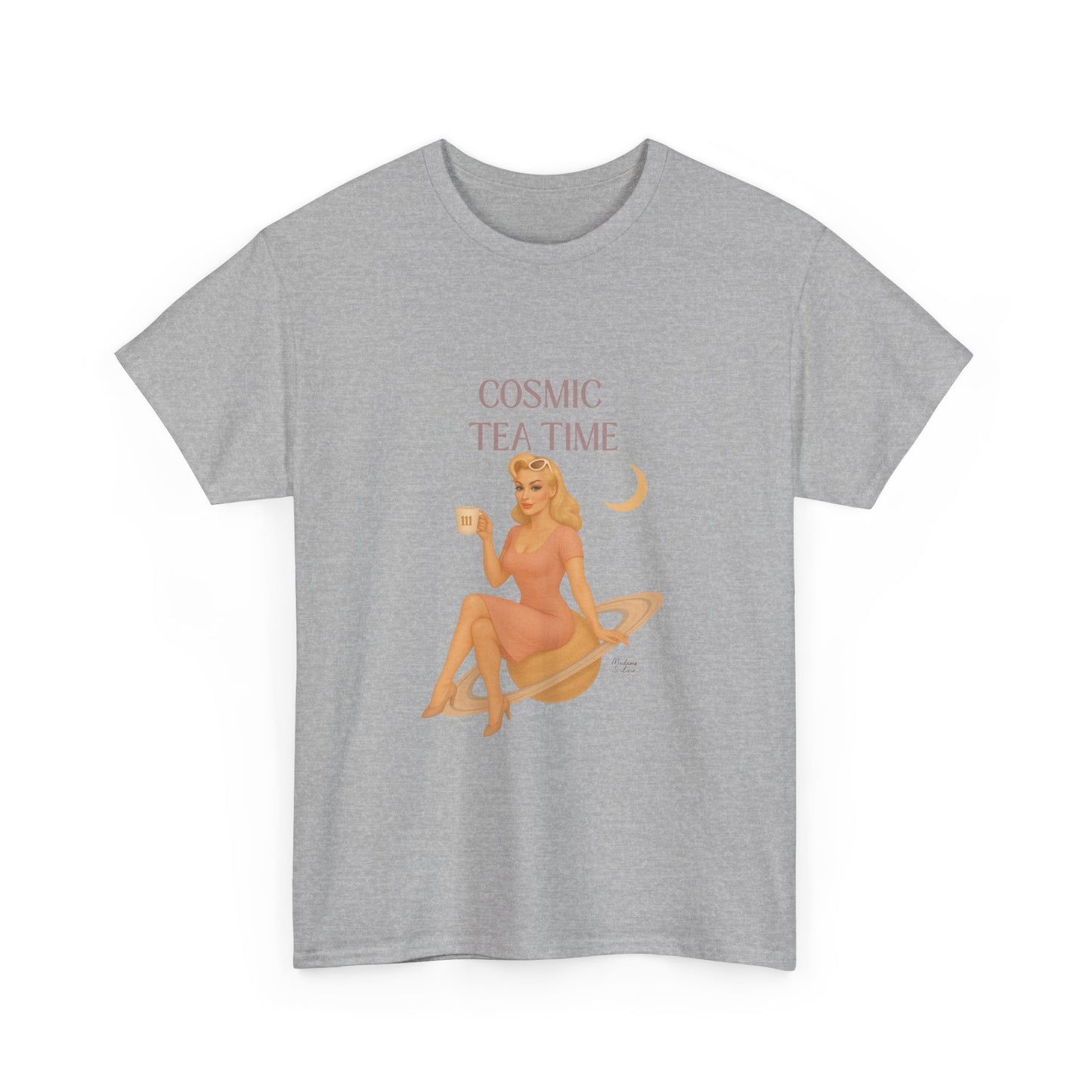 Cosmic Tea Time 111 Unisex T-Shirt – Retro Vintage Graphic Tee, Angel Number Shirt, Spiritual Pin Up Top, Unisex Cosmic Vibes Tee - Madame Soulière