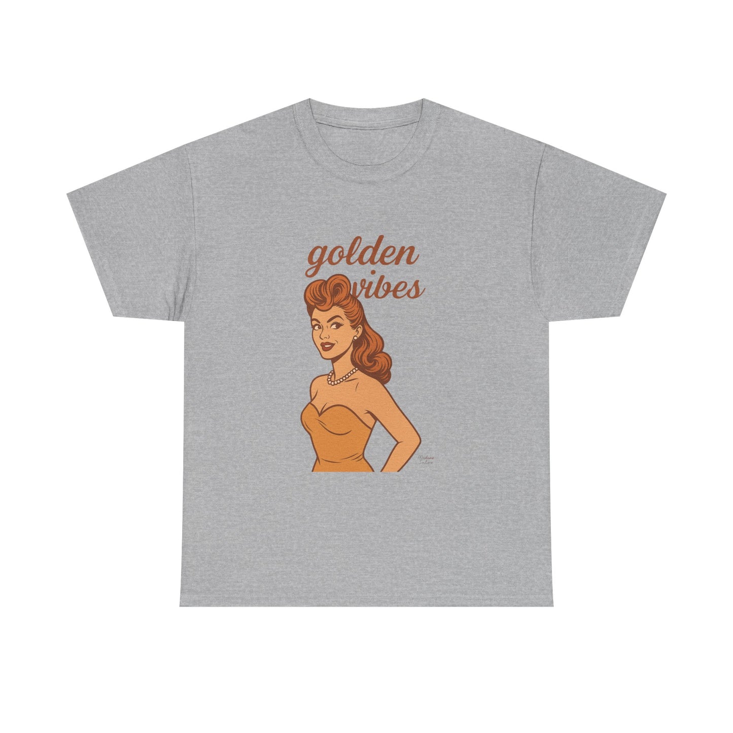 Golden Vibes – Retro Pin-Up Graphic Tee | Unisex Vintage Aesthetic T-Shirt - Madame Soulière
