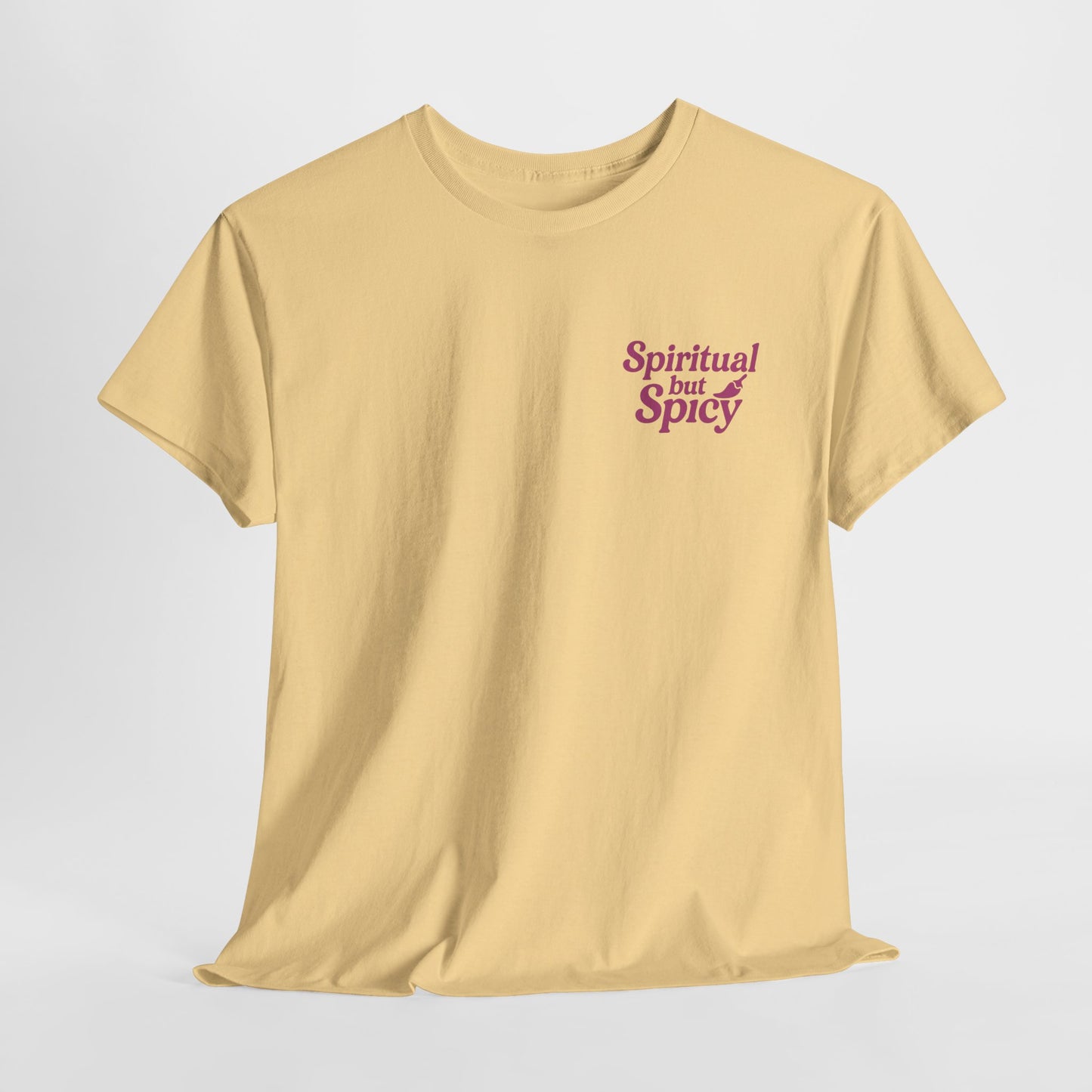 Spiritual but Spicy Unisex T-Shirt – Retro Mini Slogan Tee, Vintage Inspired Graphic Top, Feminine Statement Shirt - Madame Soulière
