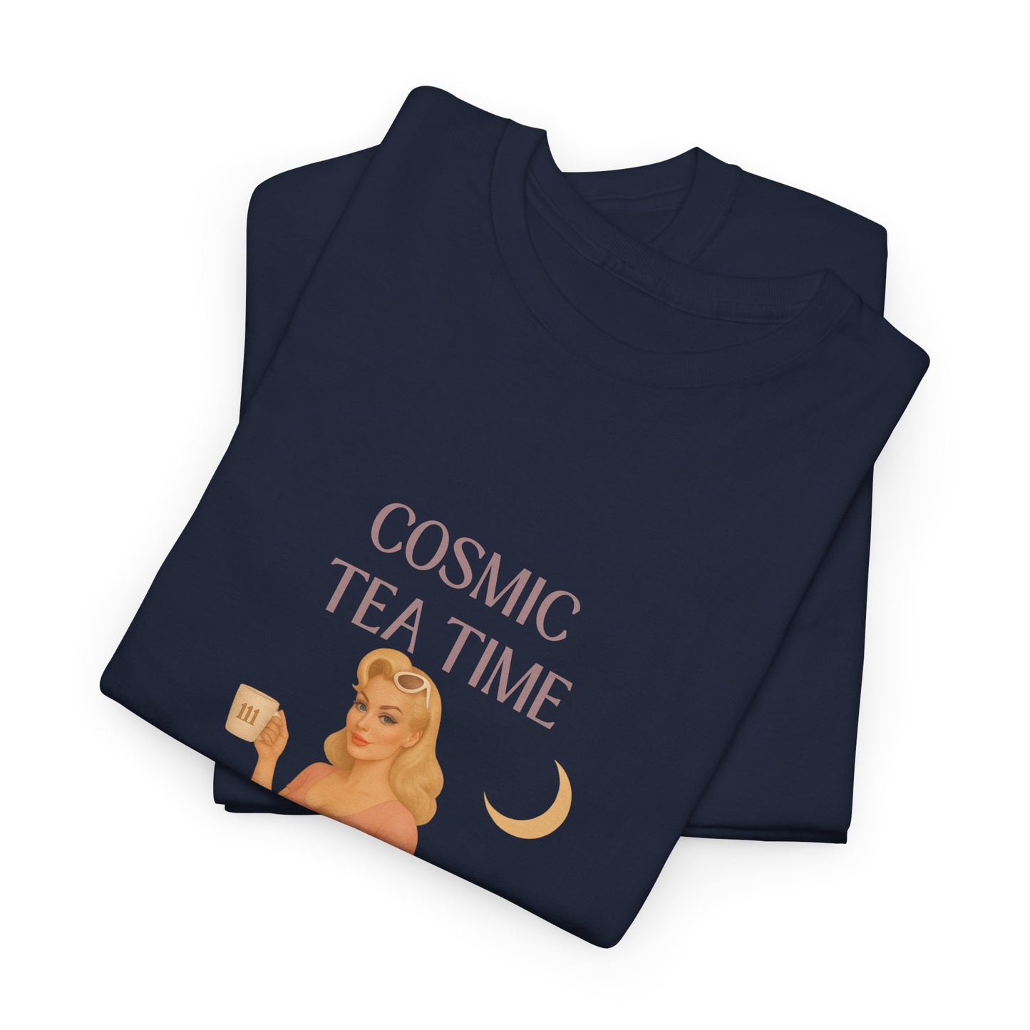 Cosmic Tea Time 111 Unisex T-Shirt – Retro Vintage Graphic Tee, Angel Number Shirt, Spiritual Pin Up Top, Unisex Cosmic Vibes Tee - Madame Soulière
