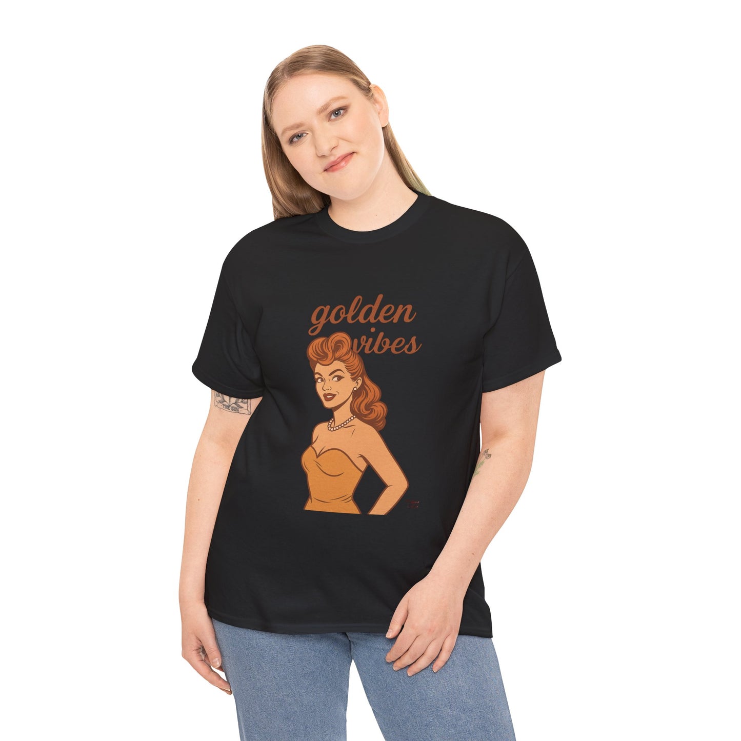 Golden Vibes – Retro Pin-Up Graphic Tee | Unisex Vintage Aesthetic T-Shirt - Madame Soulière