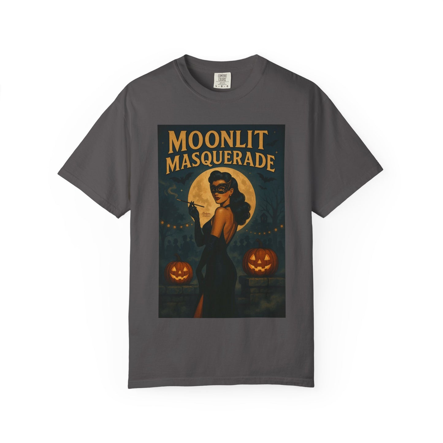Moonlit Masquerade Halloween Unisex T-Shirt – Retro Vintage Masquerade Ball Graphic Tee, Spooky Horror Top - Madame Soulière