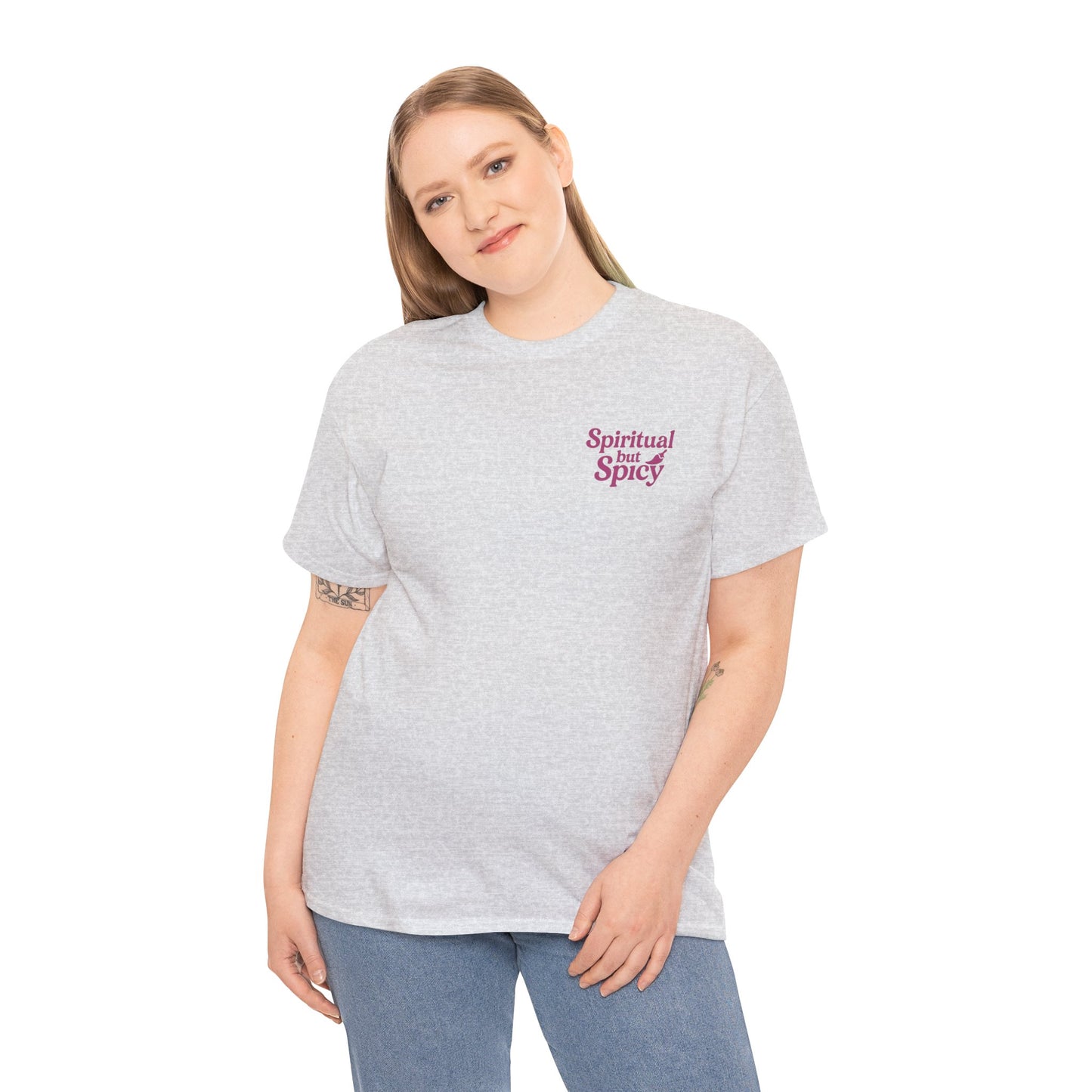 Spiritual but Spicy Unisex T-Shirt – Retro Mini Slogan Tee, Vintage Inspired Graphic Top, Feminine Statement Shirt - Madame Soulière
