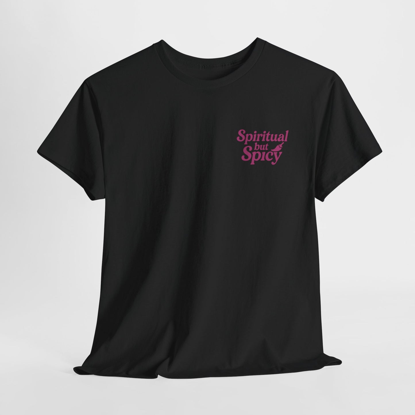 Spiritual but Spicy Unisex T-Shirt – Retro Mini Slogan Tee, Vintage Inspired Graphic Top, Feminine Statement Shirt - Madame Soulière