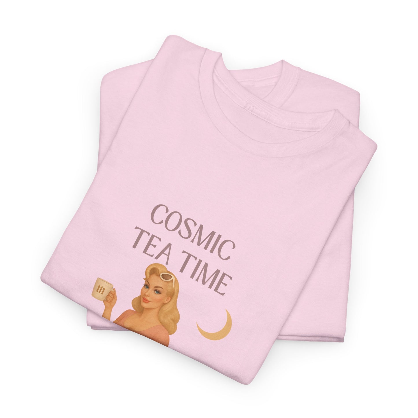 Cosmic Tea Time 111 Unisex T-Shirt – Retro Vintage Graphic Tee, Angel Number Shirt, Spiritual Pin Up Top, Unisex Cosmic Vibes Tee - Madame Soulière