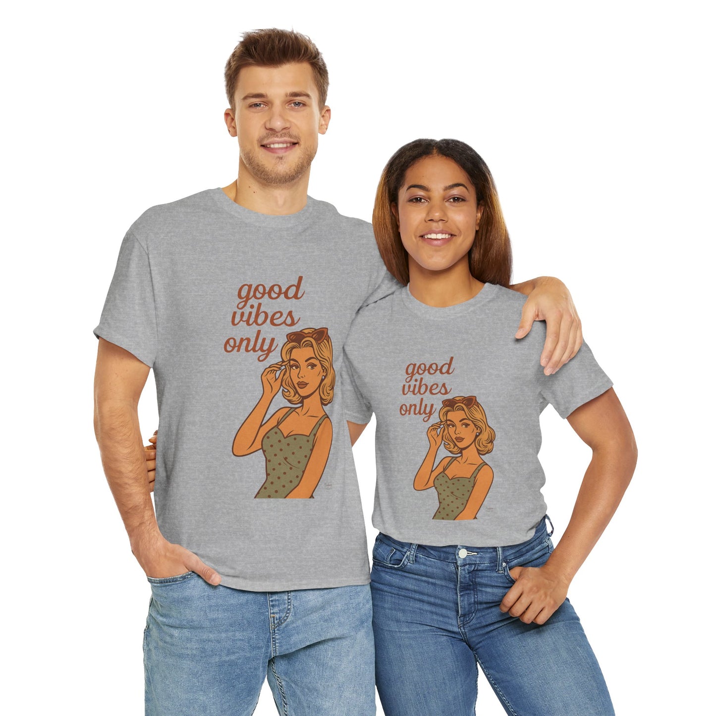 Retro Graphic Unisex T-Shirt – Good Vibes Only Vintage Pin Up Tee, 50s Inspired Feminine Empowerment Top, Spiritual Positive Energy Shirt - Madame Soulière