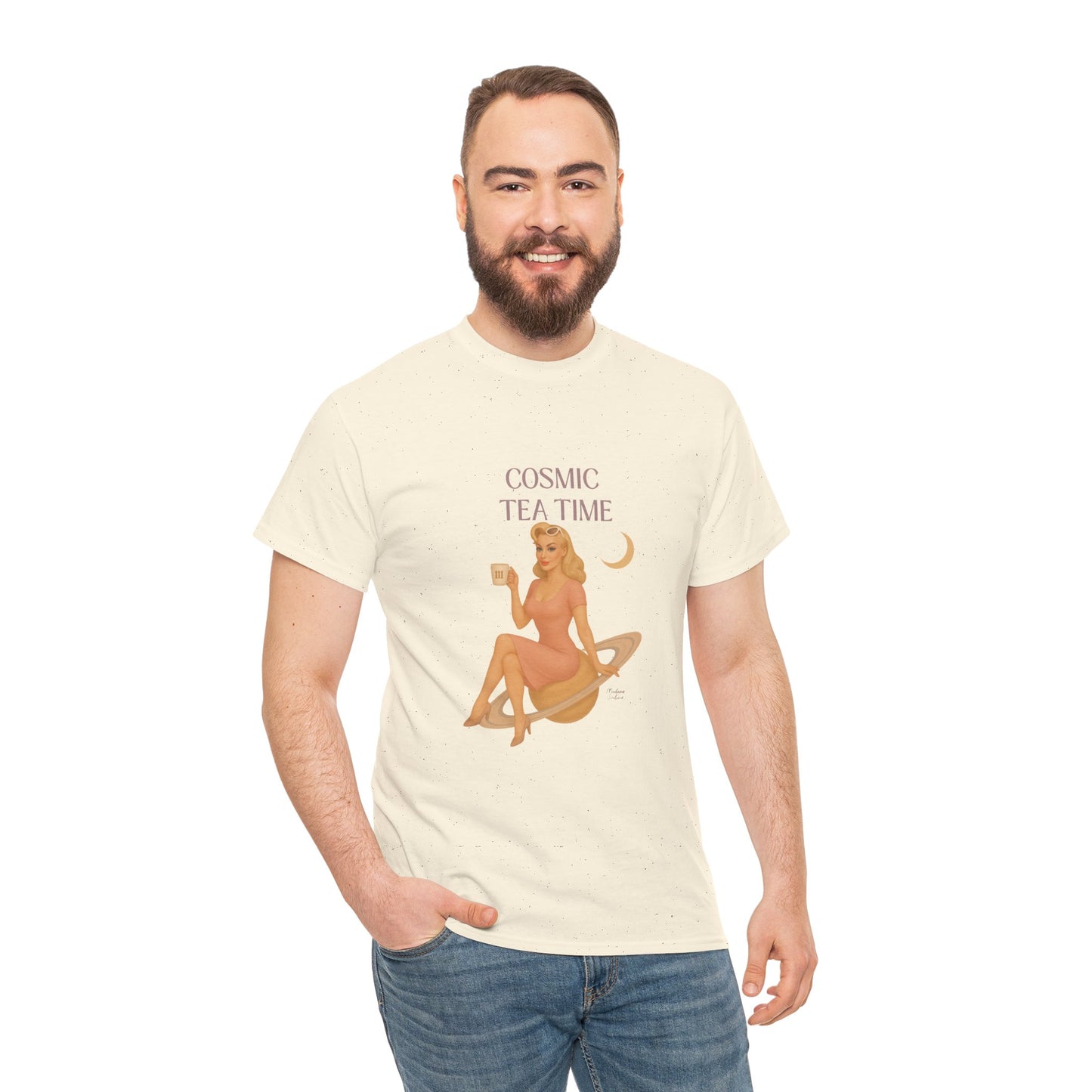Cosmic Tea Time 111 Unisex T-Shirt – Retro Vintage Graphic Tee, Angel Number Shirt, Spiritual Pin Up Top, Unisex Cosmic Vibes Tee - Madame Soulière