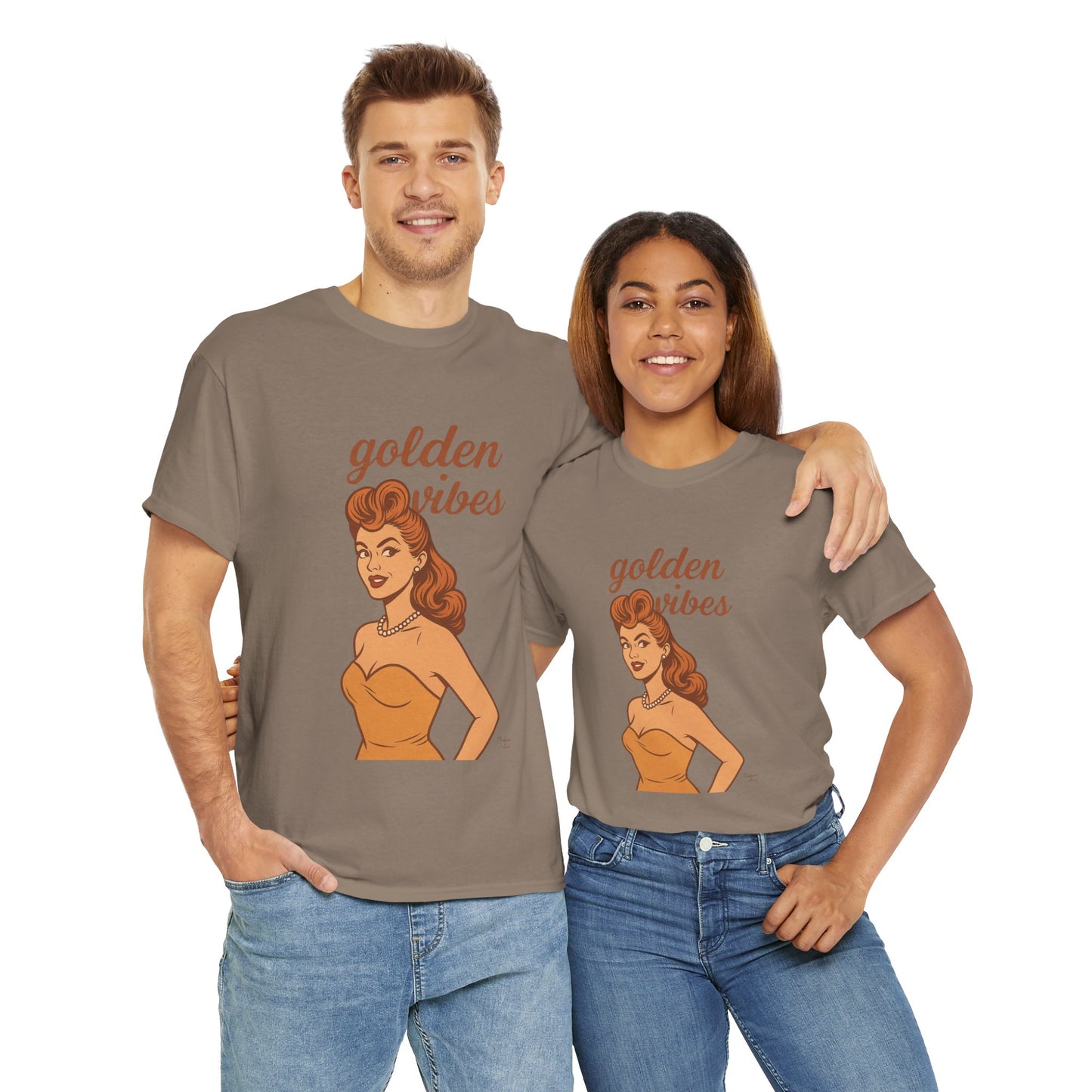 Golden Vibes – Retro Pin-Up Graphic Tee | Unisex Vintage Aesthetic T-Shirt - Madame Soulière