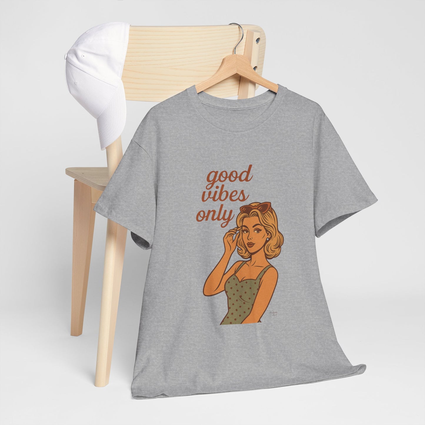 Retro Graphic Unisex T-Shirt – Good Vibes Only Vintage Pin Up Tee, 50s Inspired Feminine Empowerment Top, Spiritual Positive Energy Shirt - Madame Soulière