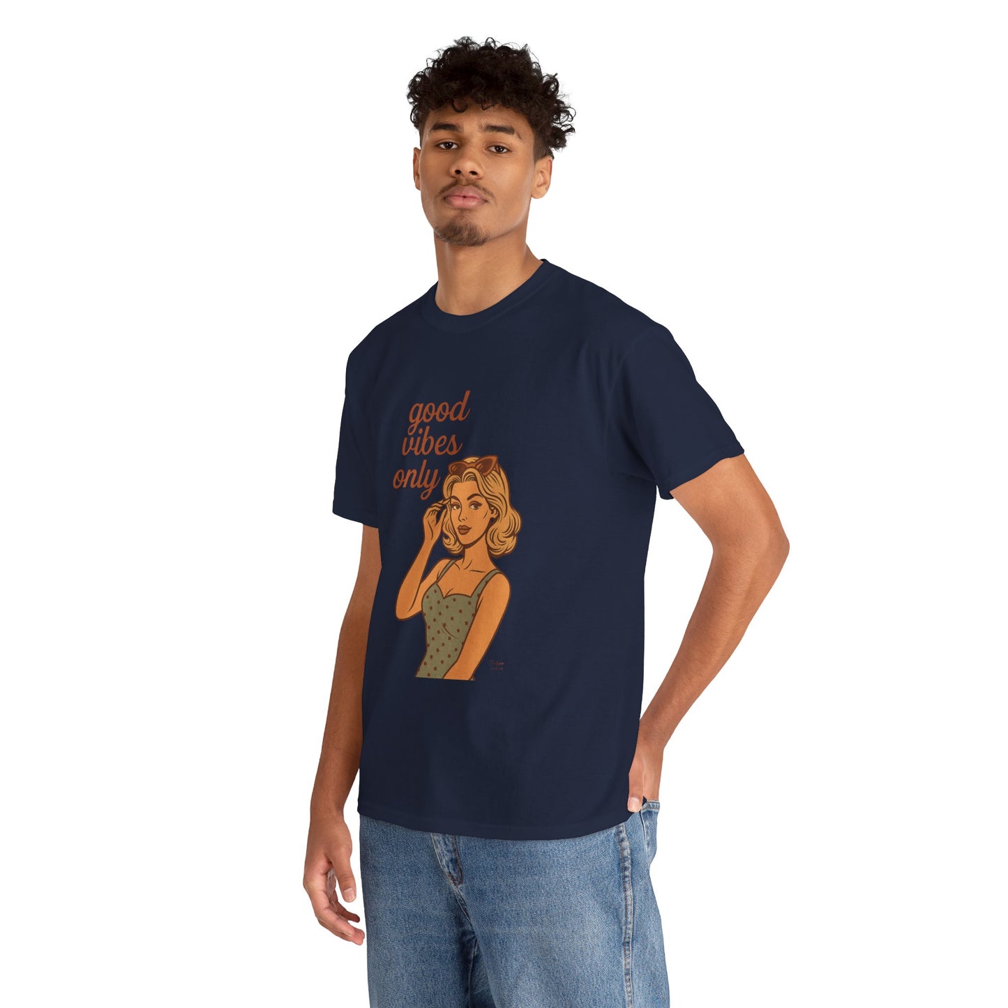 Retro Graphic Unisex T-Shirt – Good Vibes Only Vintage Pin Up Tee, 50s Inspired Feminine Empowerment Top, Spiritual Positive Energy Shirt - Madame Soulière