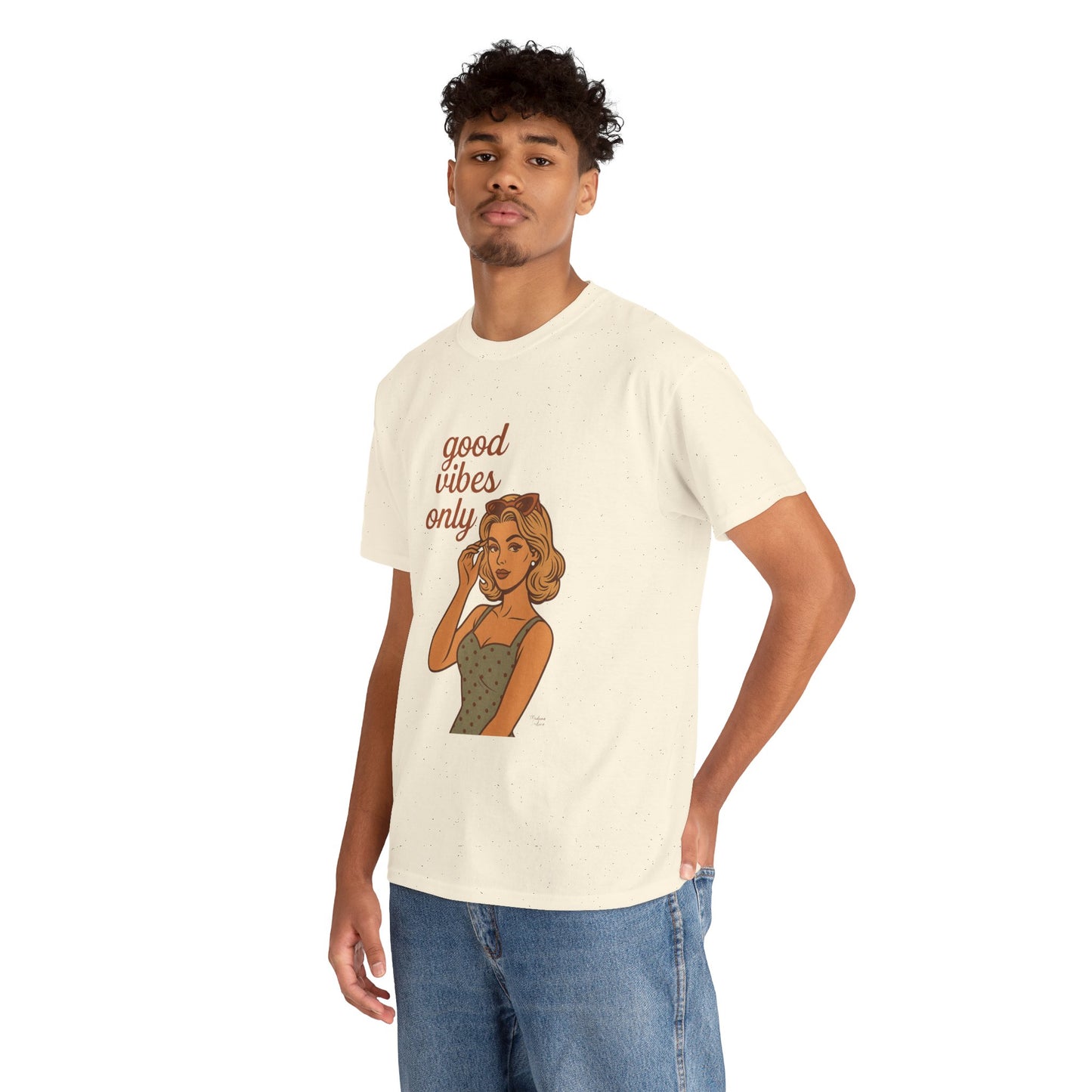 Retro Graphic Unisex T-Shirt – Good Vibes Only Vintage Pin Up Tee, 50s Inspired Feminine Empowerment Top, Spiritual Positive Energy Shirt - Madame Soulière