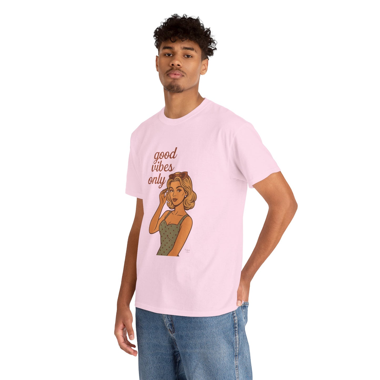 Retro Graphic Unisex T-Shirt – Good Vibes Only Vintage Pin Up Tee, 50s Inspired Feminine Empowerment Top, Spiritual Positive Energy Shirt - Madame Soulière