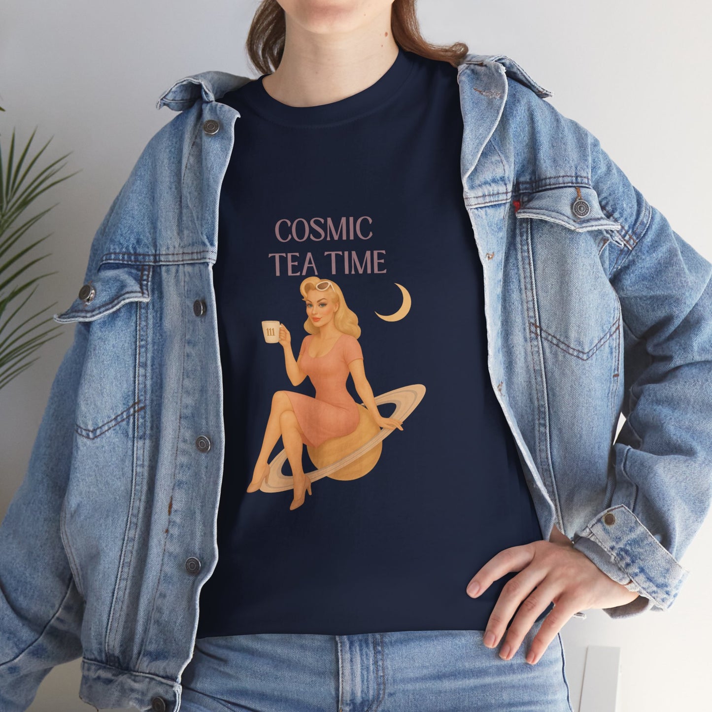 Cosmic Tea Time 111 Unisex T-Shirt – Retro Vintage Graphic Tee, Angel Number Shirt, Spiritual Pin Up Top, Unisex Cosmic Vibes Tee - Madame Soulière