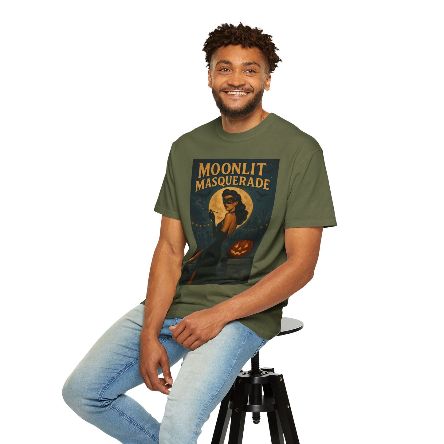 Moonlit Masquerade Halloween Unisex T-Shirt – Retro Vintage Masquerade Ball Graphic Tee, Spooky Horror Top - Madame Soulière