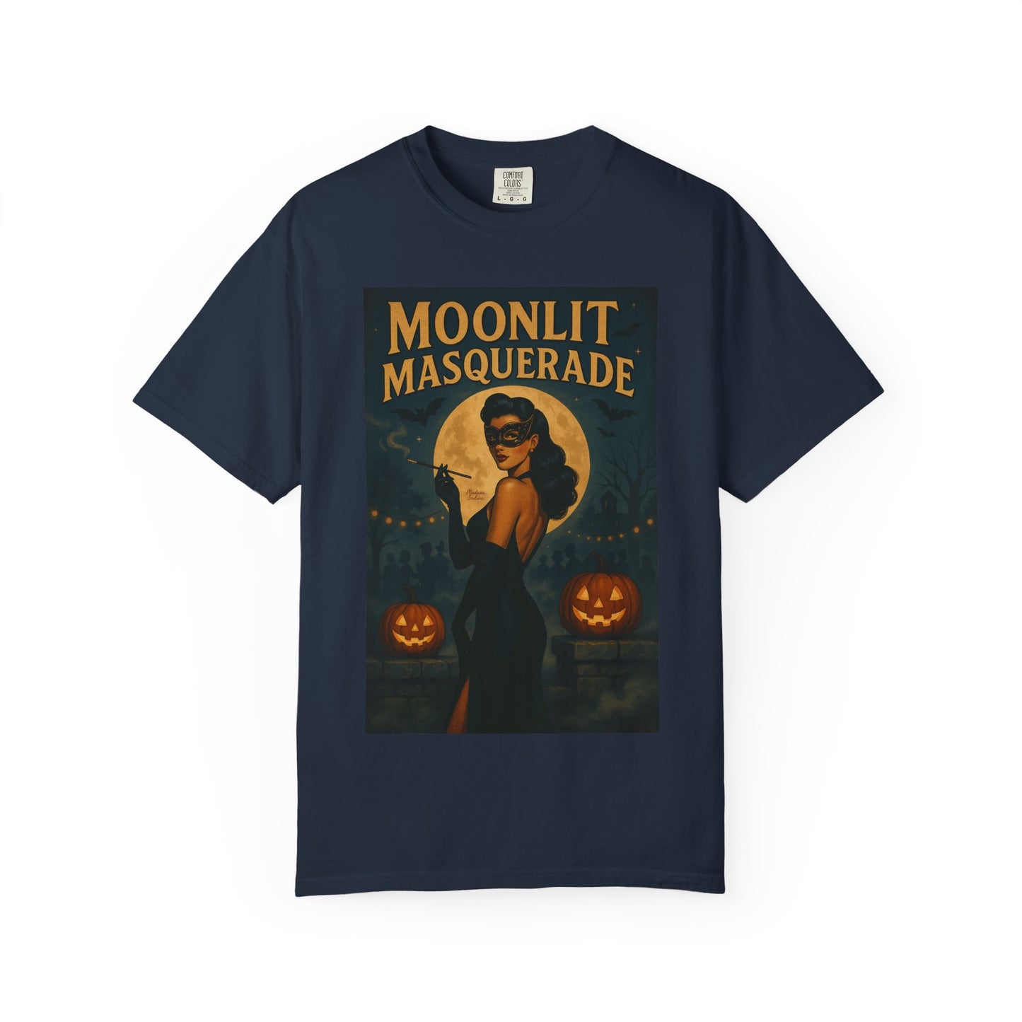 Moonlit Masquerade Halloween Unisex T-Shirt – Retro Vintage Masquerade Ball Graphic Tee, Spooky Horror Top - Madame Soulière