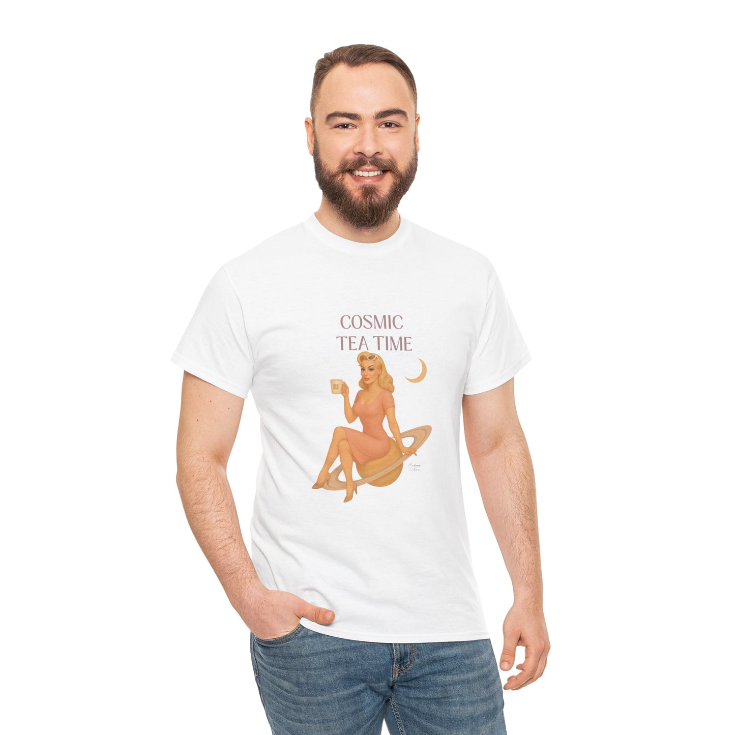 Cosmic Tea Time 111 Unisex T-Shirt – Retro Vintage Graphic Tee, Angel Number Shirt, Spiritual Pin Up Top, Unisex Cosmic Vibes Tee - Madame Soulière