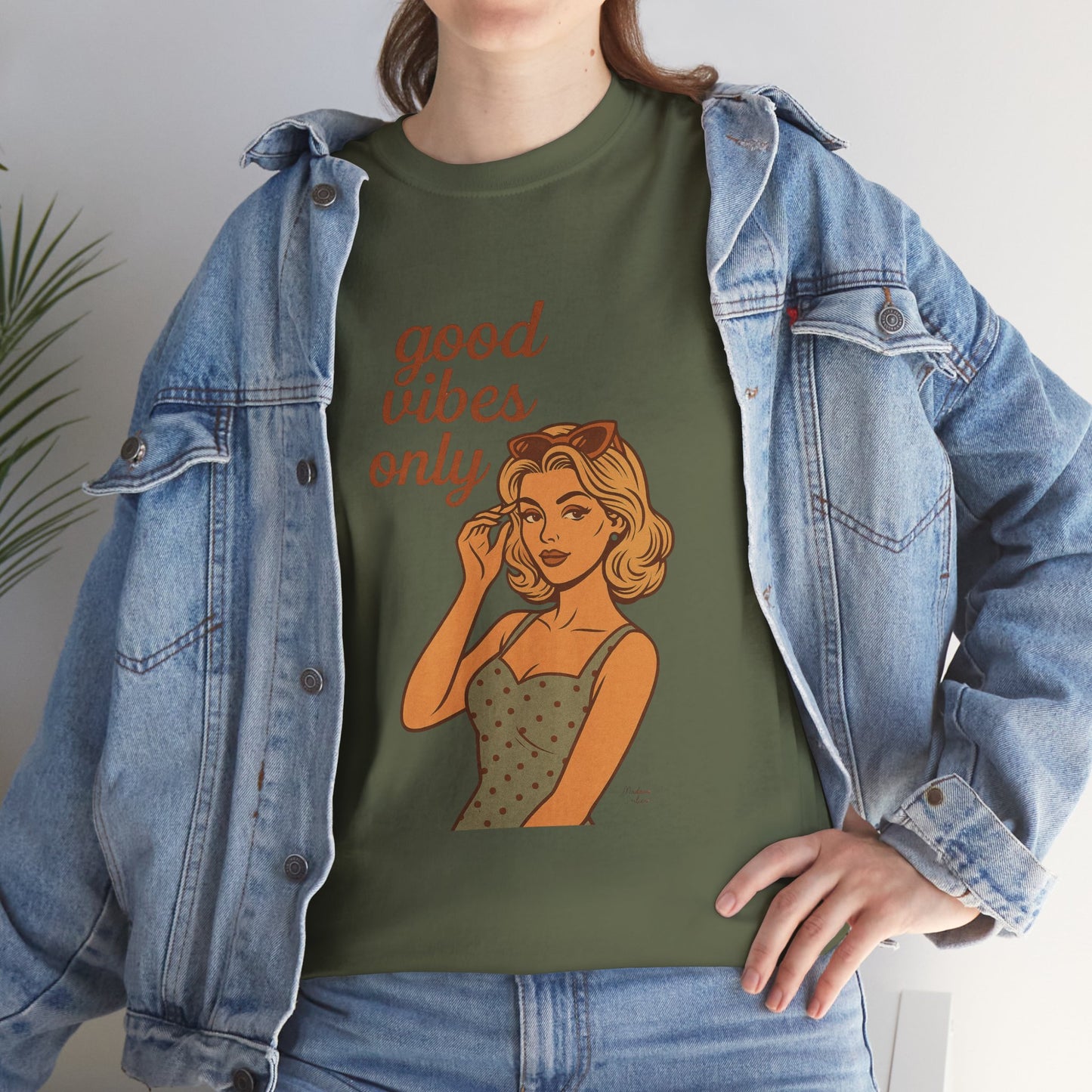 Retro Graphic Unisex T-Shirt – Good Vibes Only Vintage Pin Up Tee, 50s Inspired Feminine Empowerment Top, Spiritual Positive Energy Shirt - Madame Soulière