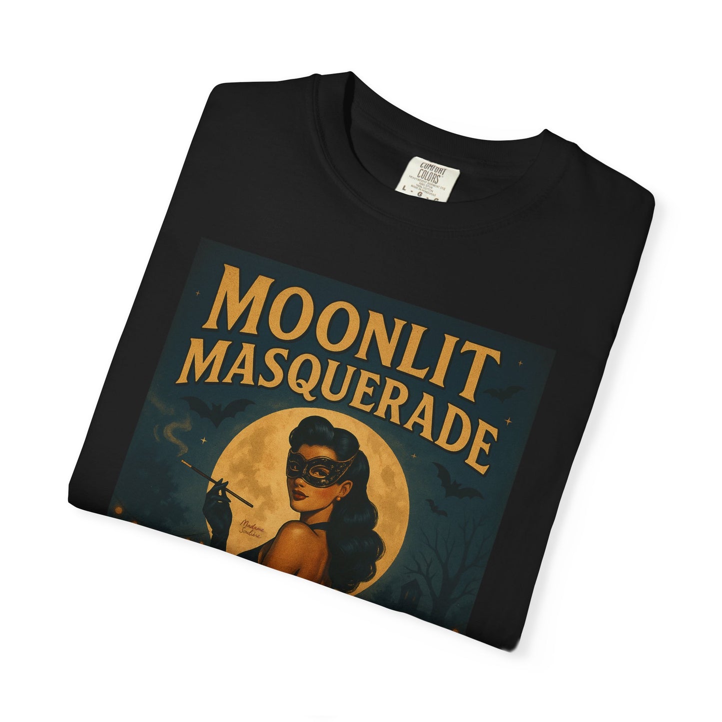Moonlit Masquerade Halloween Unisex T-Shirt – Retro Vintage Masquerade Ball Graphic Tee, Spooky Horror Top - Madame Soulière