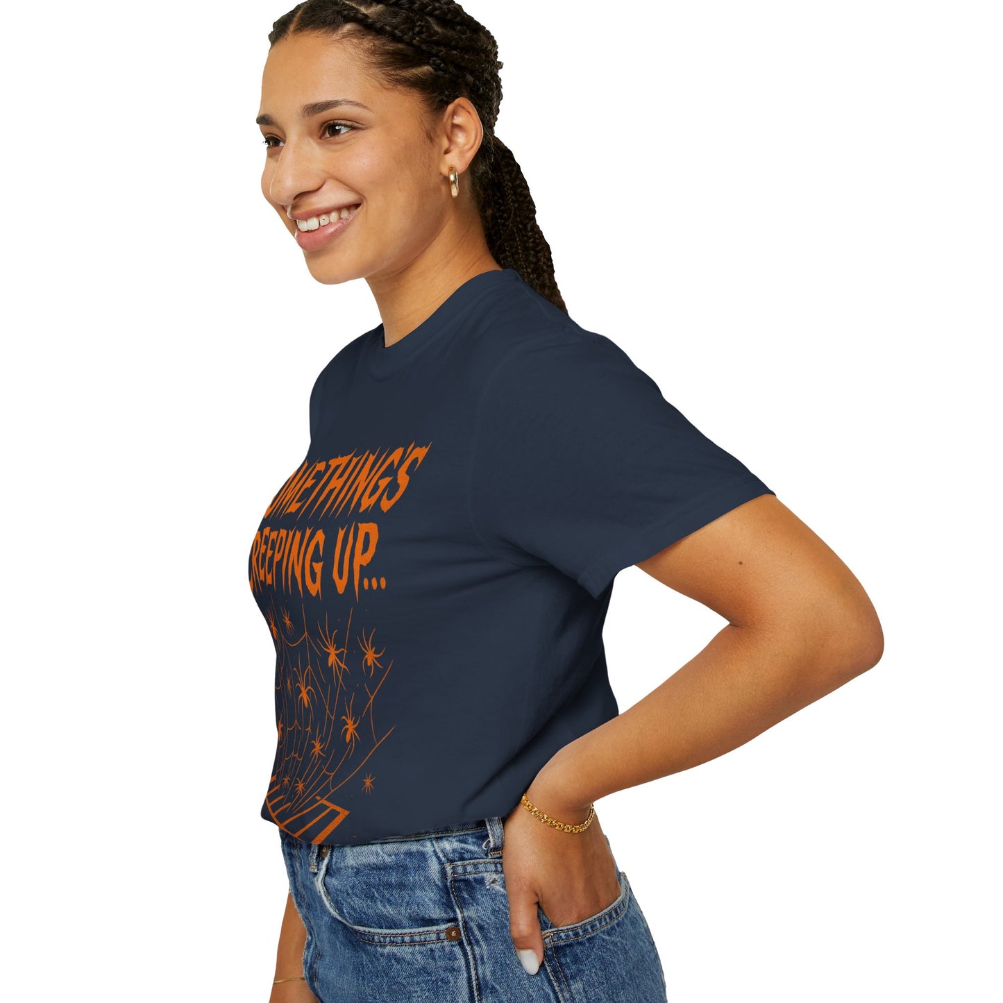 Halloween Creepy Unisex T-Shirt – Something’s Creeping Up Graphic Tee, Retro Vintage Spooky Top, Scary Season - Madame Soulière