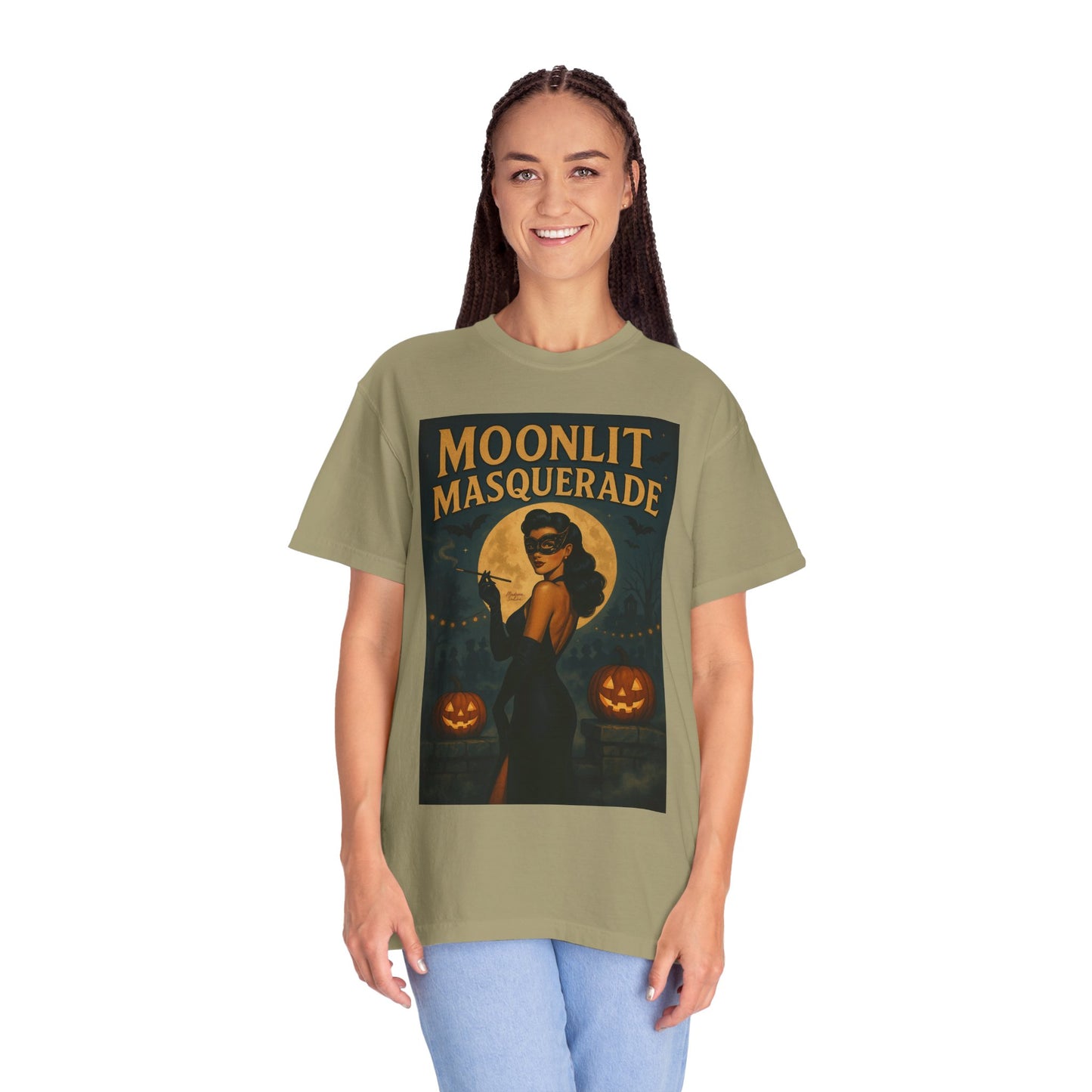 Moonlit Masquerade Halloween Unisex T-Shirt – Retro Vintage Masquerade Ball Graphic Tee, Spooky Horror Top - Madame Soulière