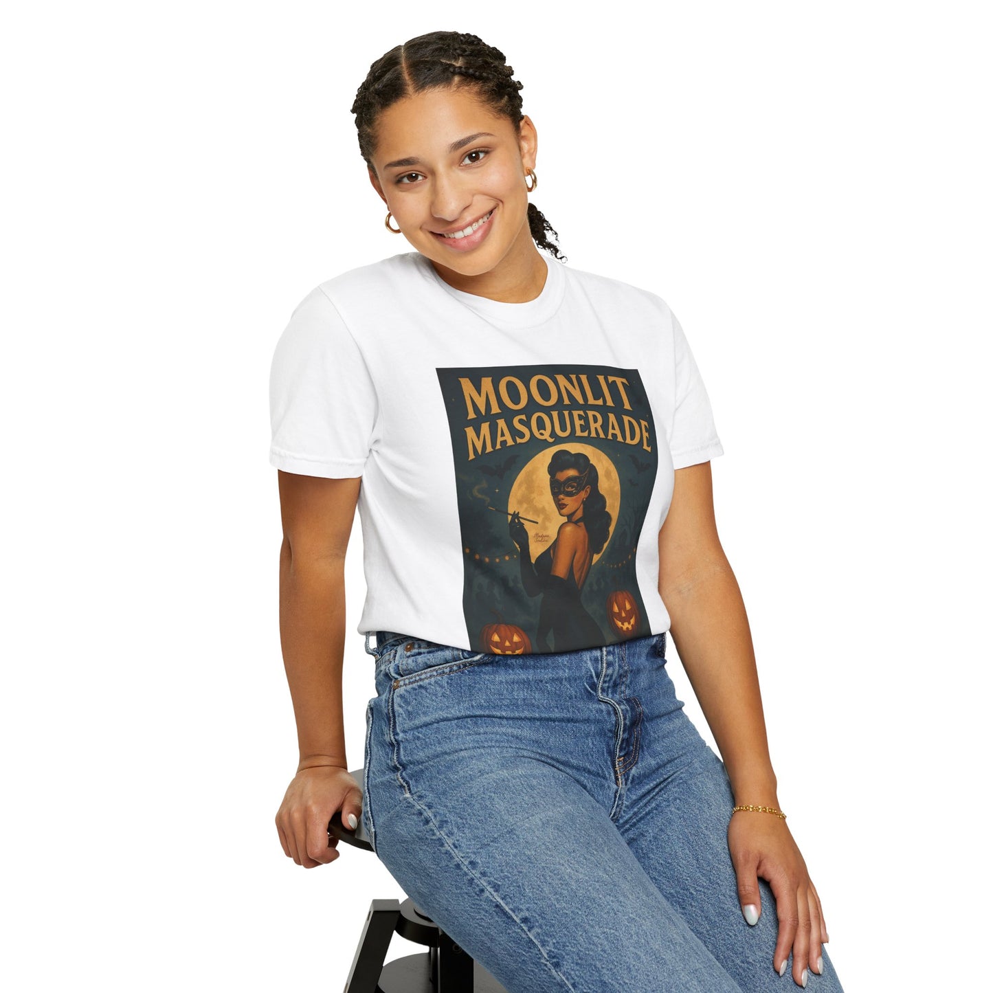 Moonlit Masquerade Halloween Unisex T-Shirt – Retro Vintage Masquerade Ball Graphic Tee, Spooky Horror Top - Madame Soulière